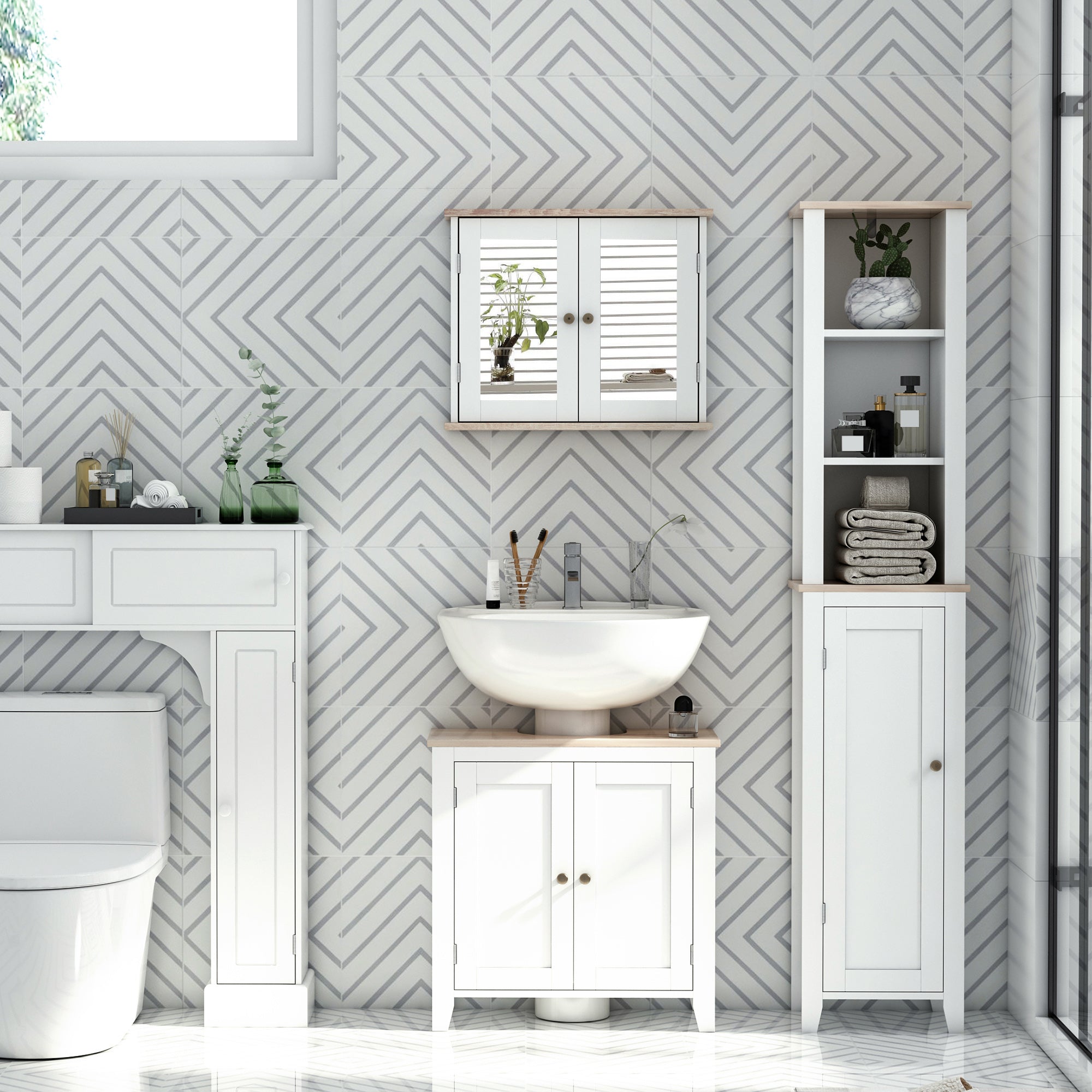 kleankin Under Sink Cabinet, Bathroom Sink Cabinet with 2 Doors, Pedestal Under Sink Design, Freestanding Bathroom Cupboard with Adjustable Shelf, White