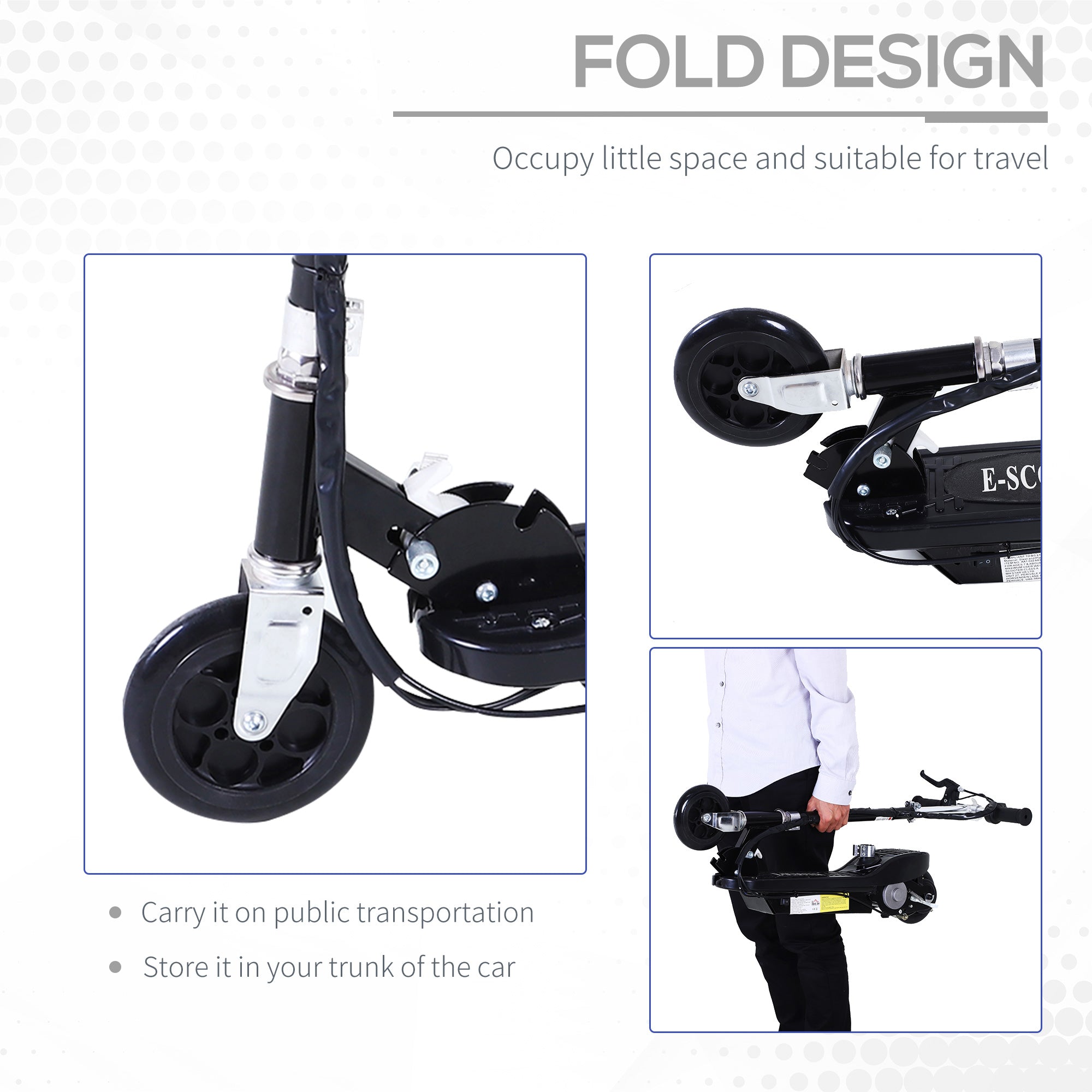 HOMCOM Powered E-Scooter Ride-On, with Brakes, Adjustable Seat, Adjustable Handlebars, Black
