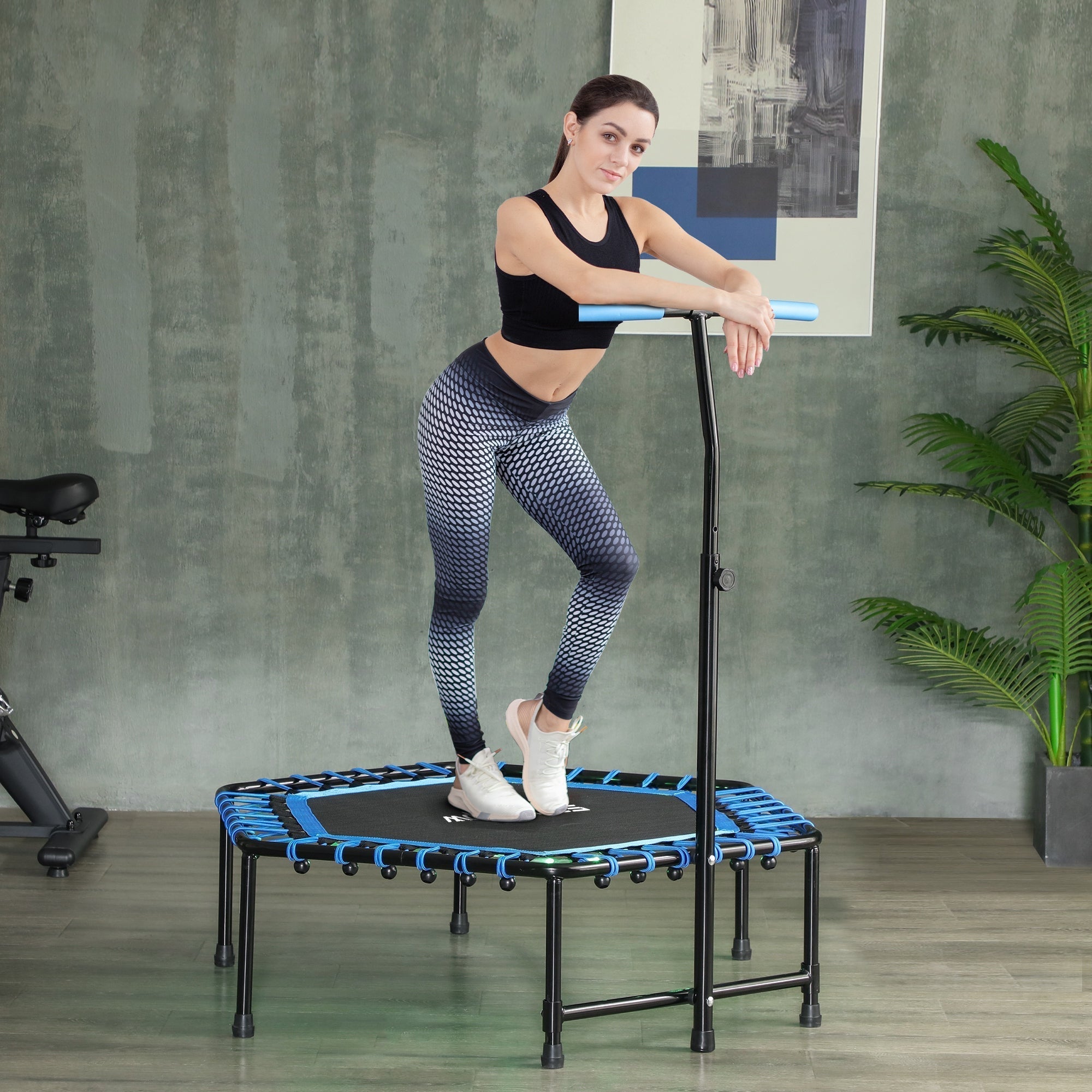 SPORTNOW 45" Rebounder Trampoline for Adults, Quiet Bungee Rebounder with LED Lights and Adjustable Handle, Blue