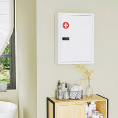 HOMCOM Wall Mount Medicine Cabinet, Bathroom Cabinet with Combination Lock, Door and Storage Shelves, White