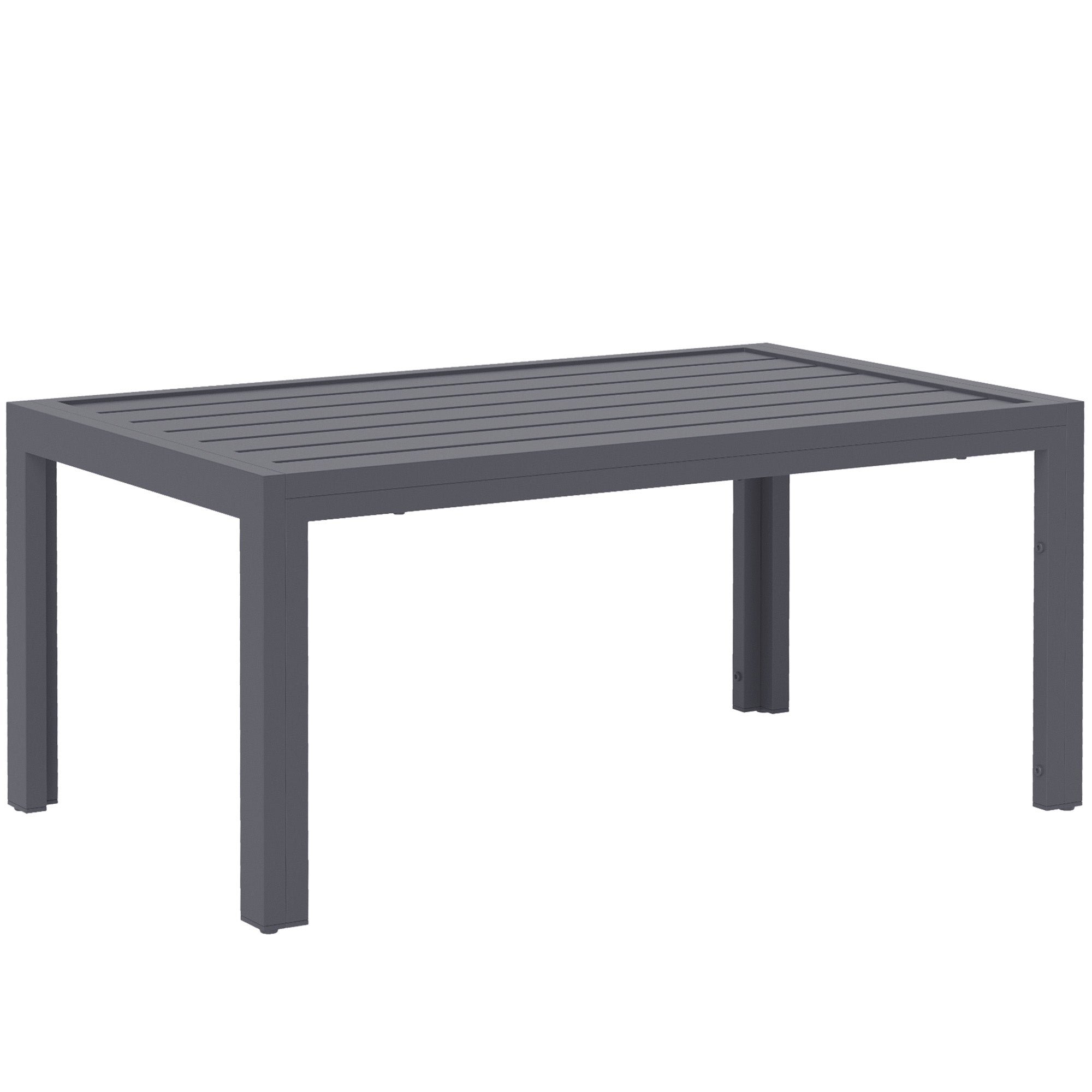 Outsunny Outdoor Side Table, Rectangular Patio Coffee Side Table with Steel Frame and Slat Tabletop for Garden, Balcony, Grey
