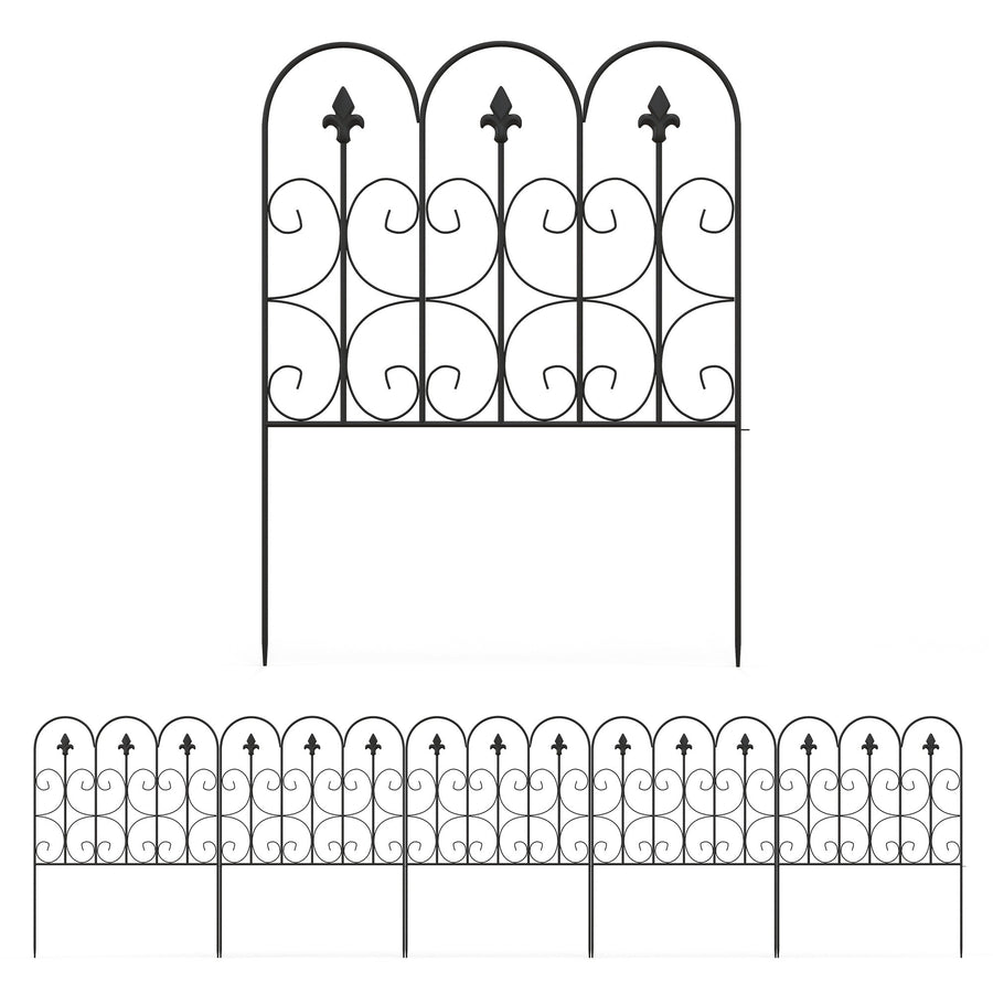 Outsunny Decorative Garden Fencing, 83cm (H) x 3m (L) 5PCs Outdoor Picket Fence Panels, Rustproof Metal Wire Landscape Flower Bed Border Edging Animal Barrier, Black