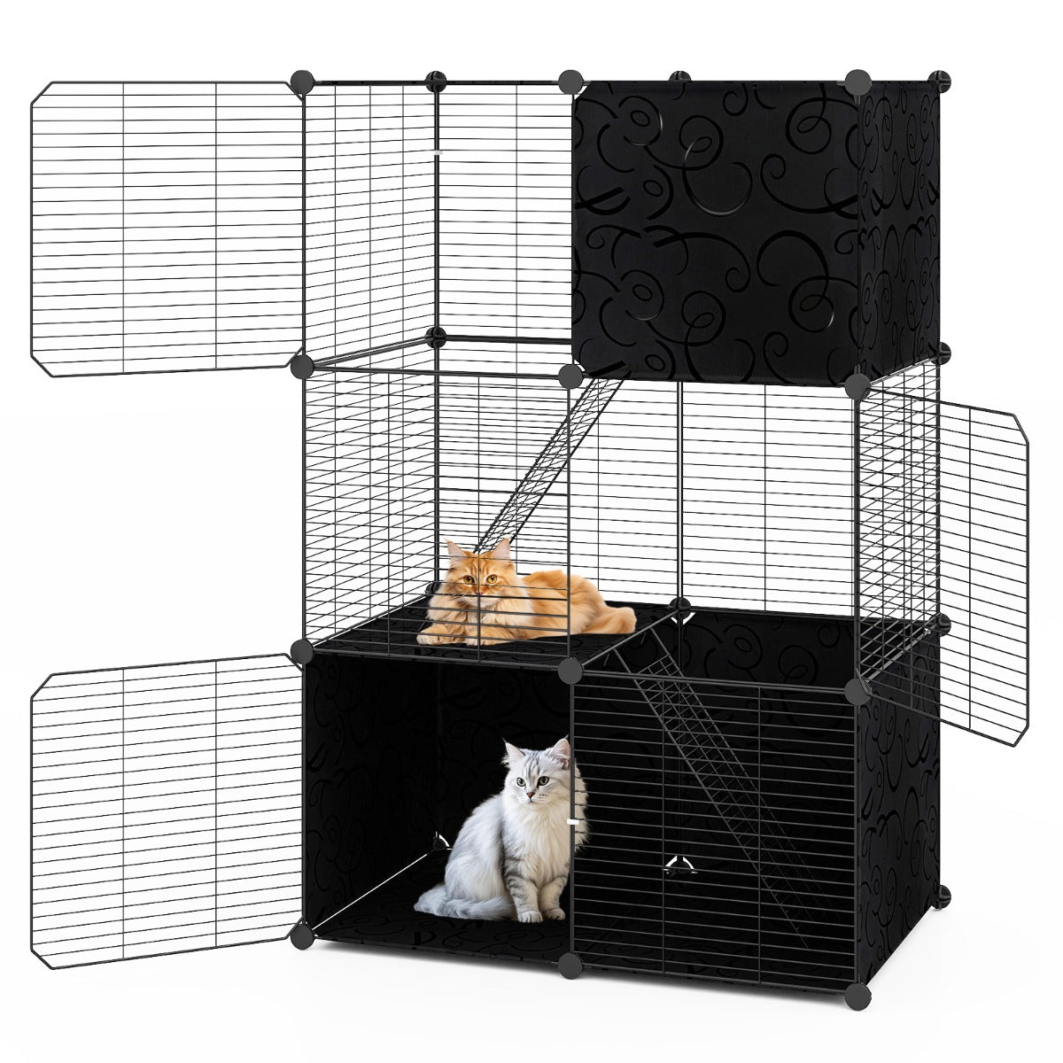 3-Tier Indoor Metal Wire Kitten Enclosure with 2 Ramps and Pet Pen-Black