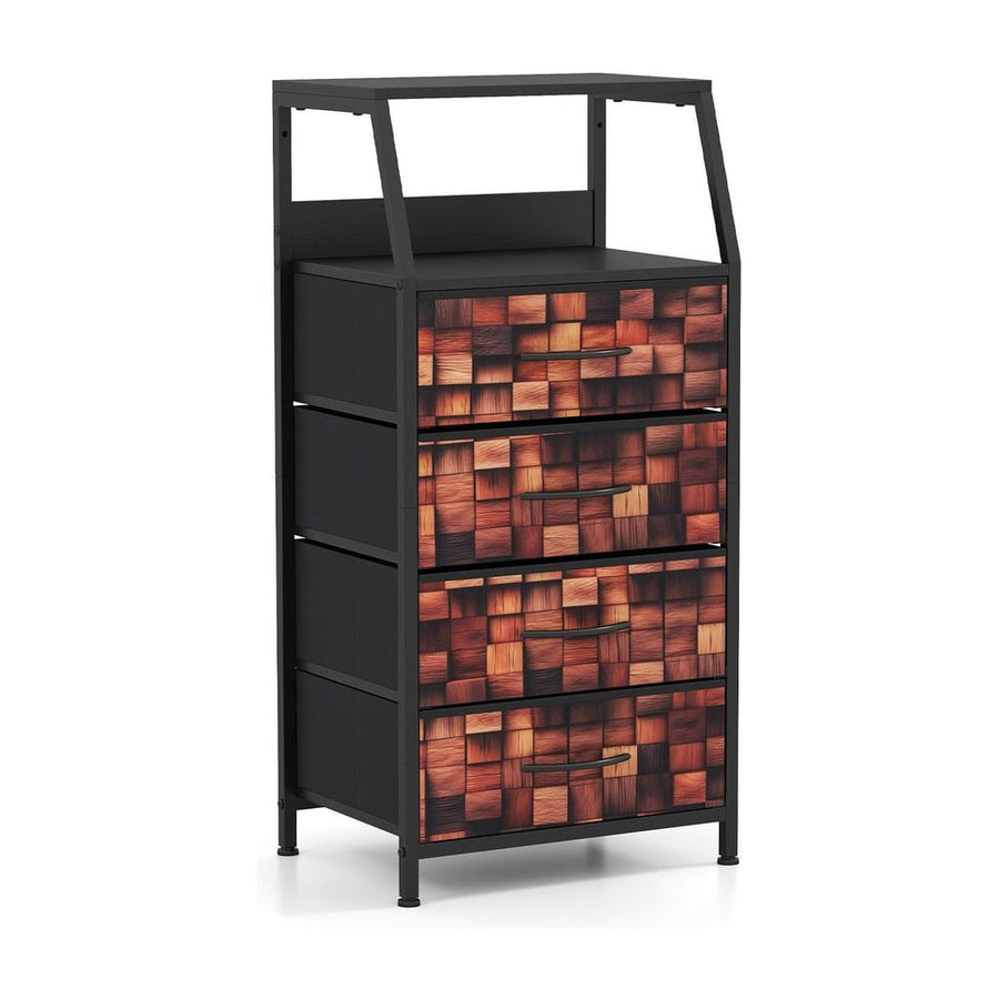 Industrial Nightstand Tall Dresser with 4 Fabric Drawers-Brown