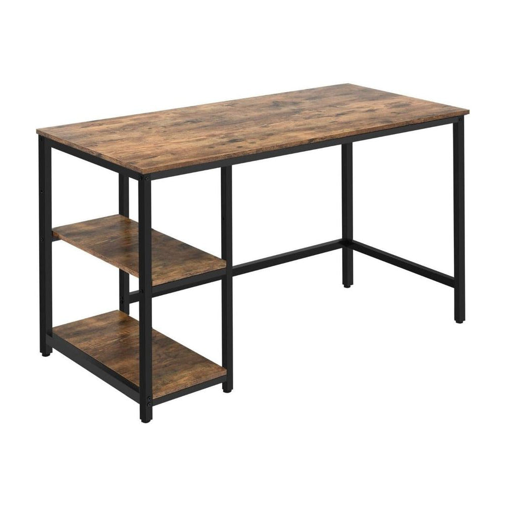 Industrial Styled Computer Desk / Writing Table with a dark wood surface and black metal frame