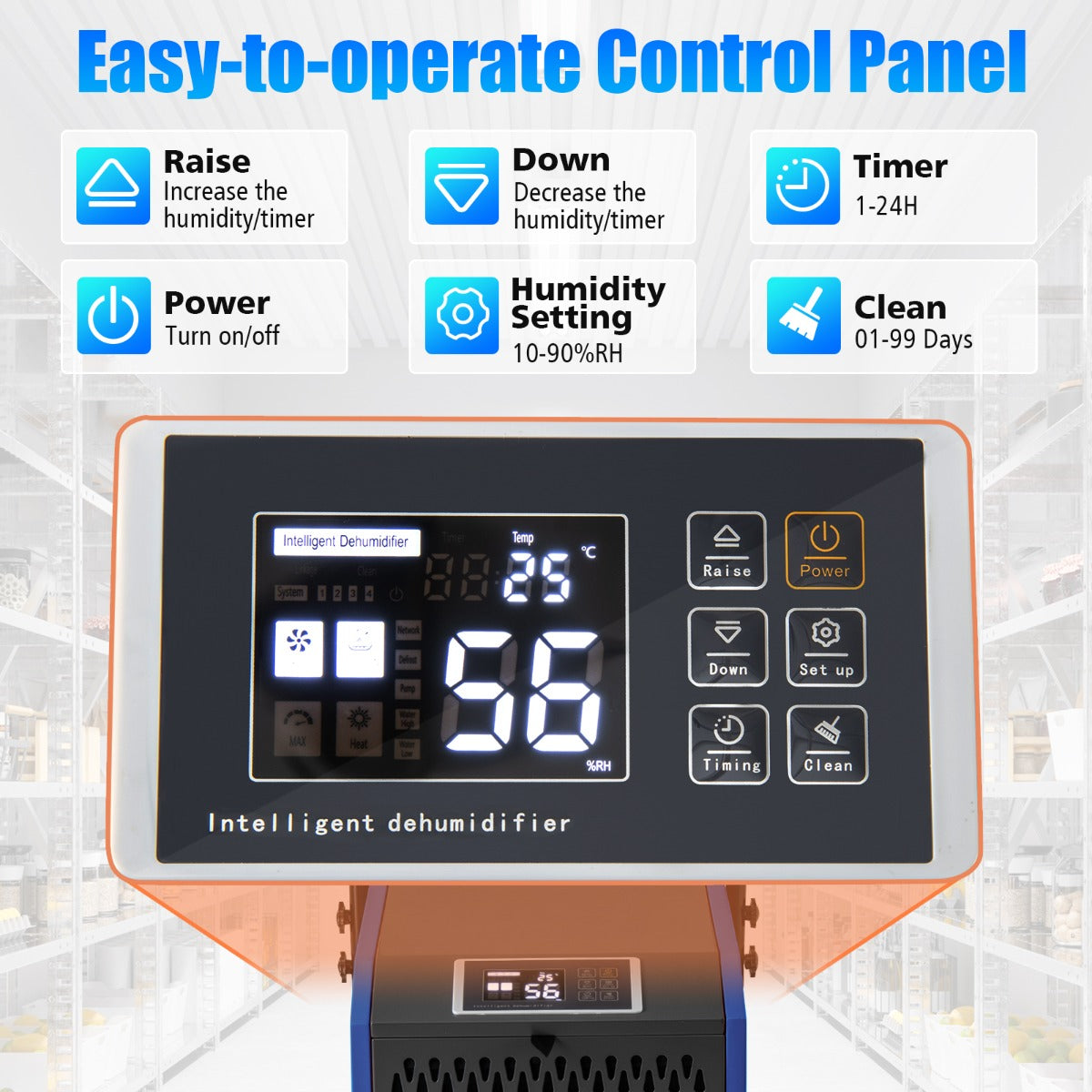 73 L/Day Industrial Dehumidifier with Drain Hose and Timer-Blue