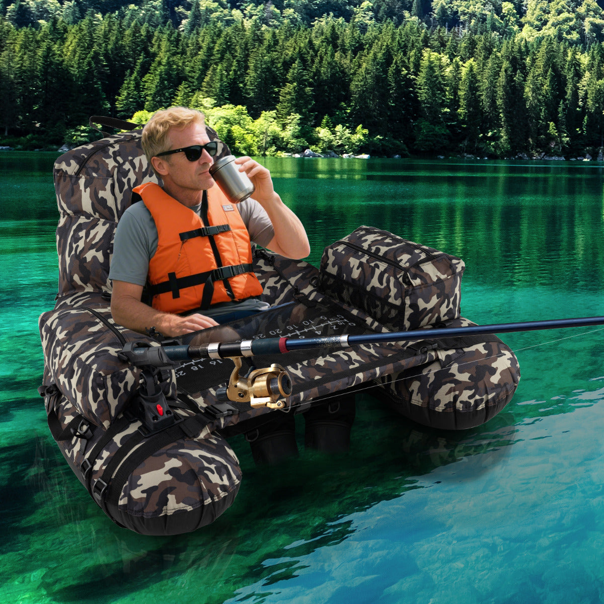 Inflatable Fishing Float Tube Portable Fishing Boat with Shoulder Straps-Colourful