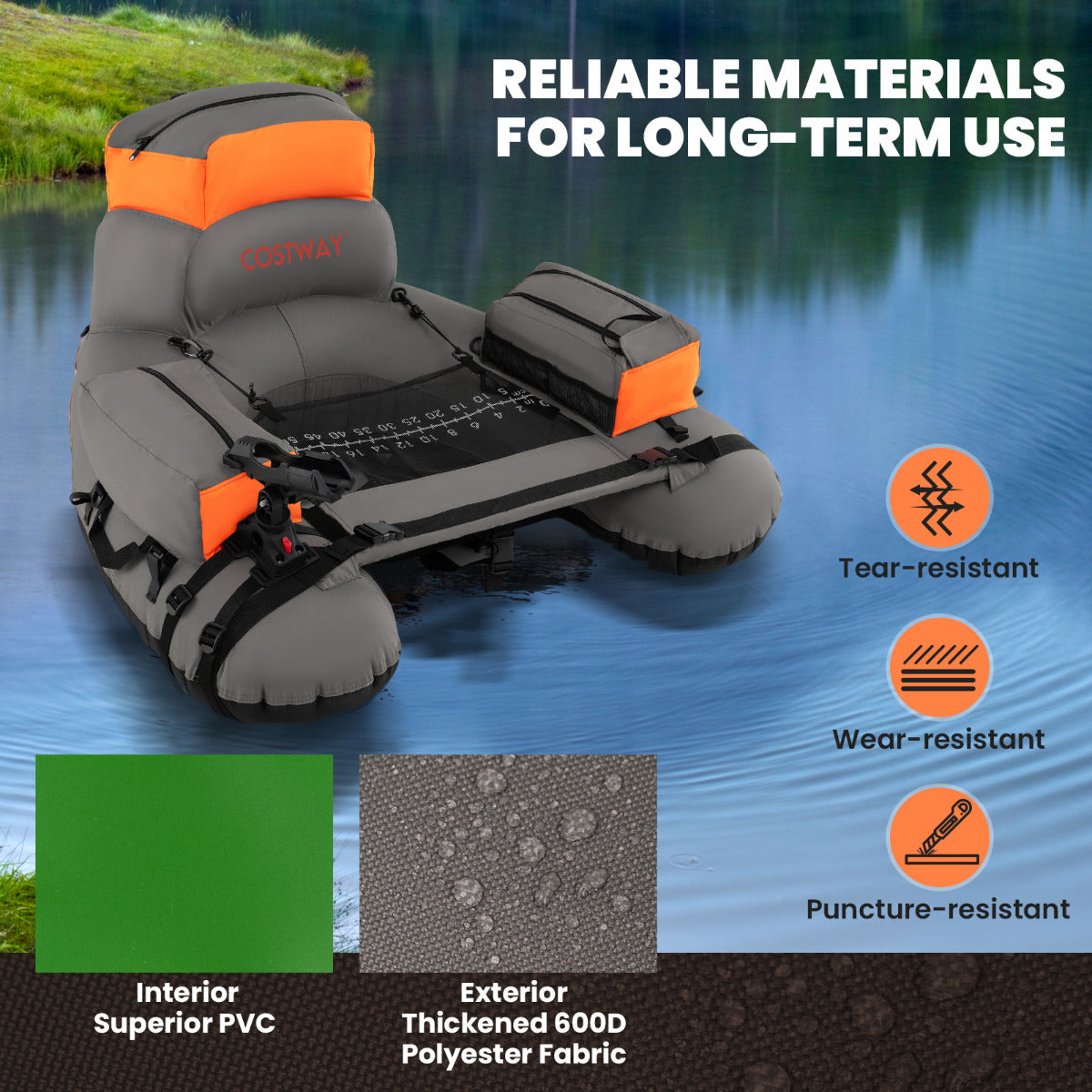Inflatable Fishing Float Tube Portable Fishing Boat with Shoulder Straps-Orange