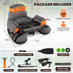 Inflatable Fishing Float Tube Portable Fishing Boat with Shoulder Straps-Orange