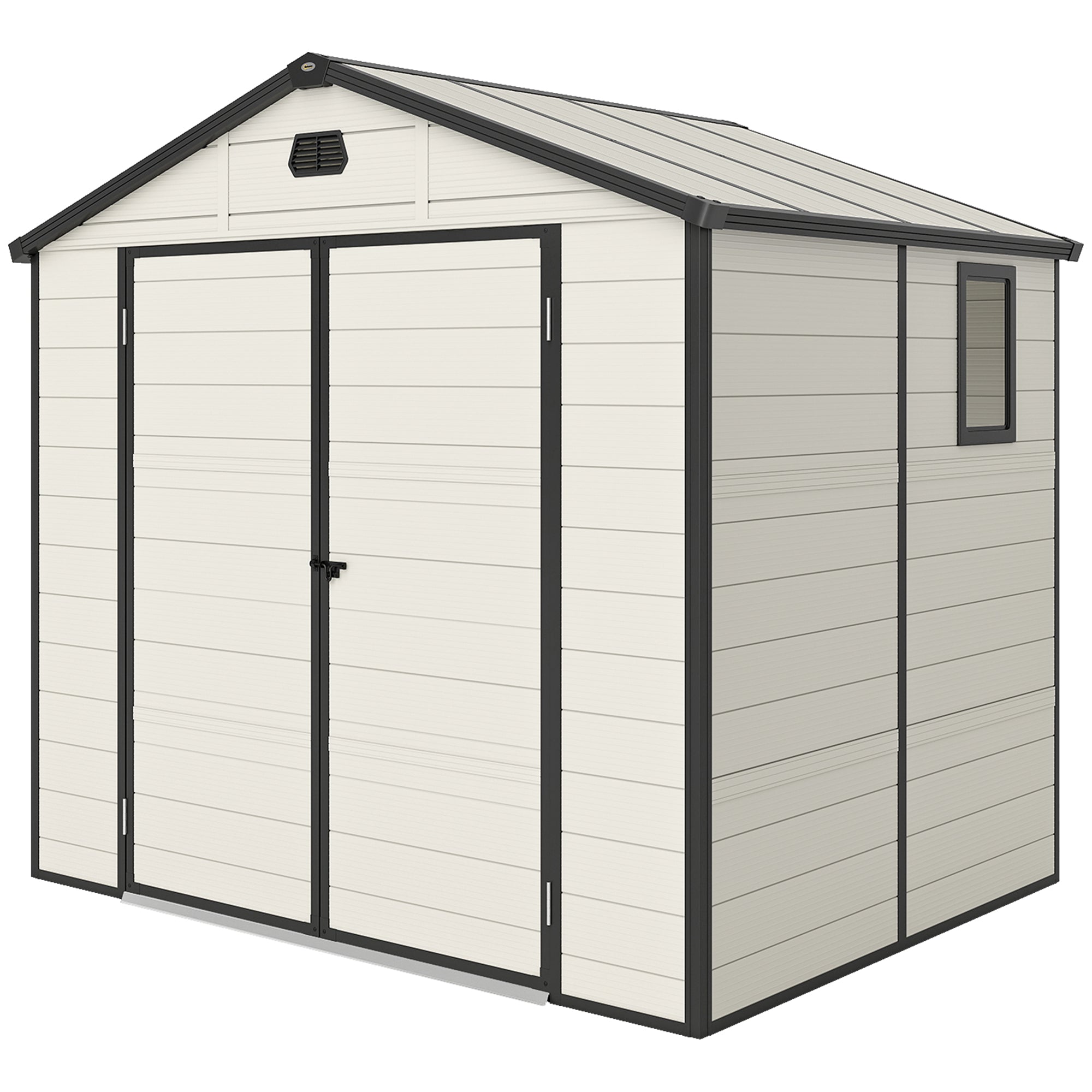 Outsunny 7.9ft x 6.2ft Aluminium Frame and Plastic Wall Shed, with Foundation - Cream White