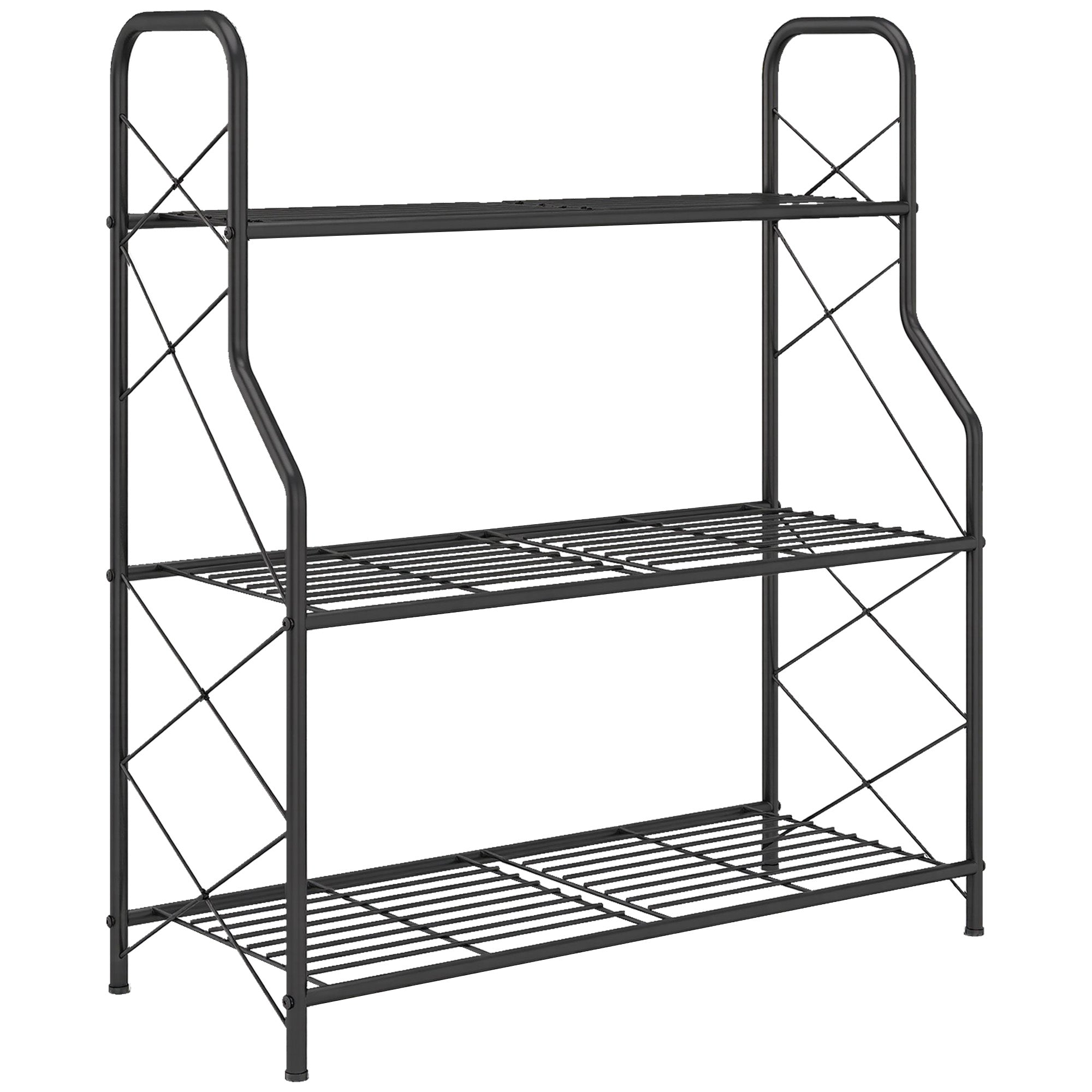 Outsunny 3-Tier Metal Plant Stand, Heavy Duty Ladder Shelf Potted Plants Display Rack, Indoor Outdoor Flower Pot Holder