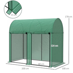 Outsunny 200 x 100cm Walk-In Greenhouse, with Zipped Doors - Green