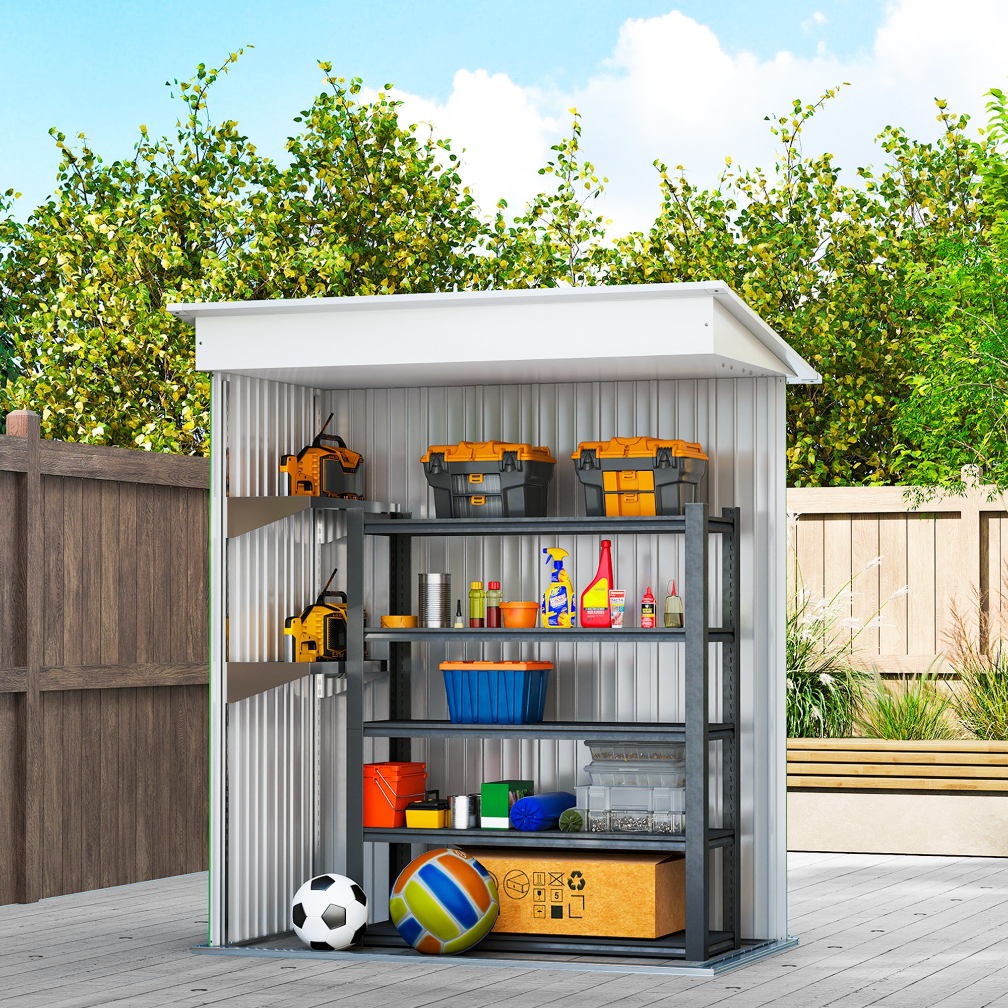 Outsunny Metal Garden Shed, Outdoor Lean-to Shed for Tool Motor Bike, with Adjustable Shelf, Lock, Gloves, 5'x3'x6', Green