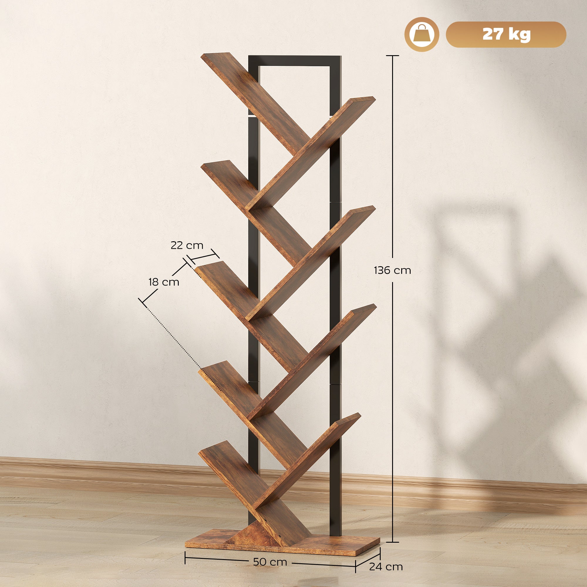 HOMCOM Eight-Section Tree Bookcase - Wood-Effect