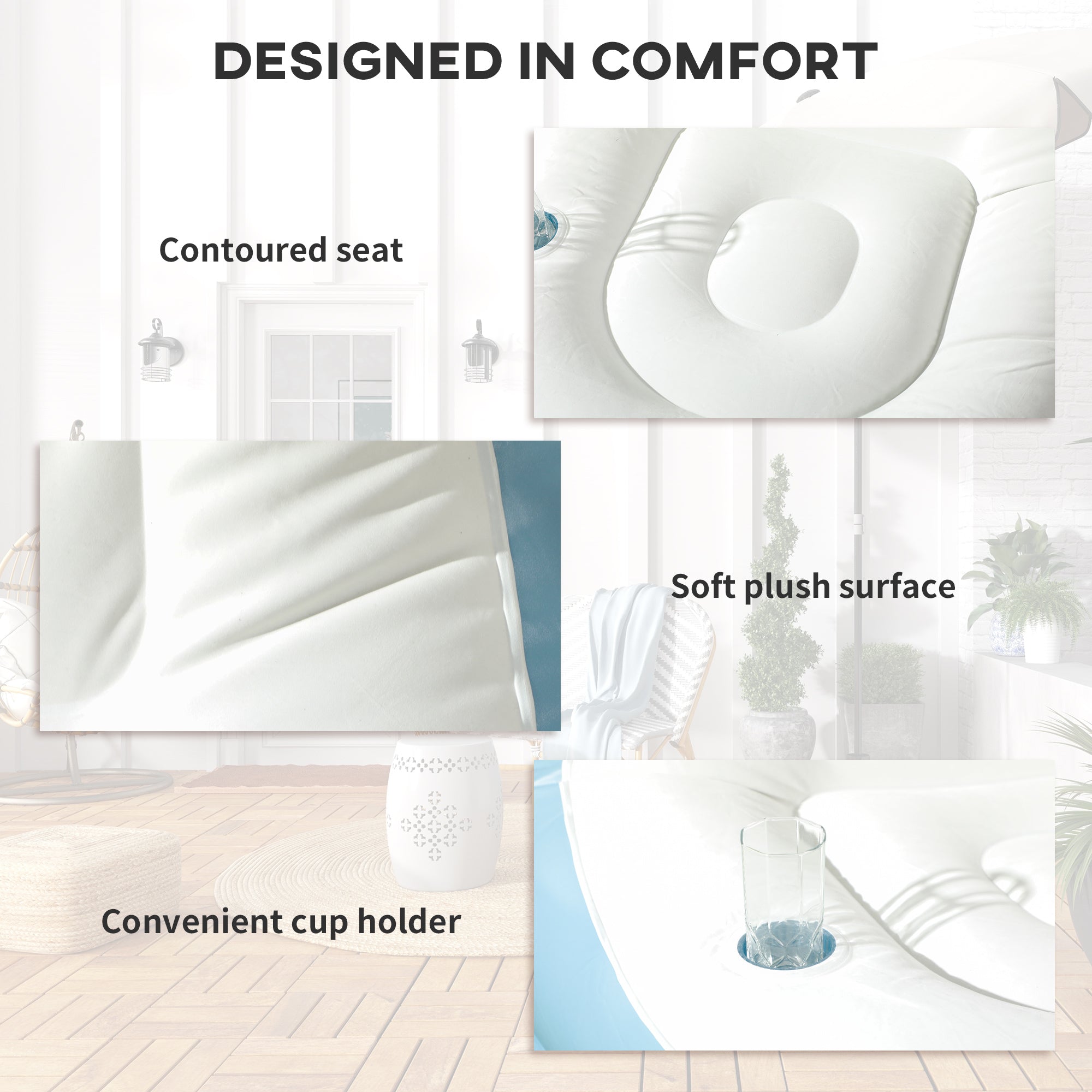 Outsunny Inflatable Tub Chair and Footstool - Blue/White