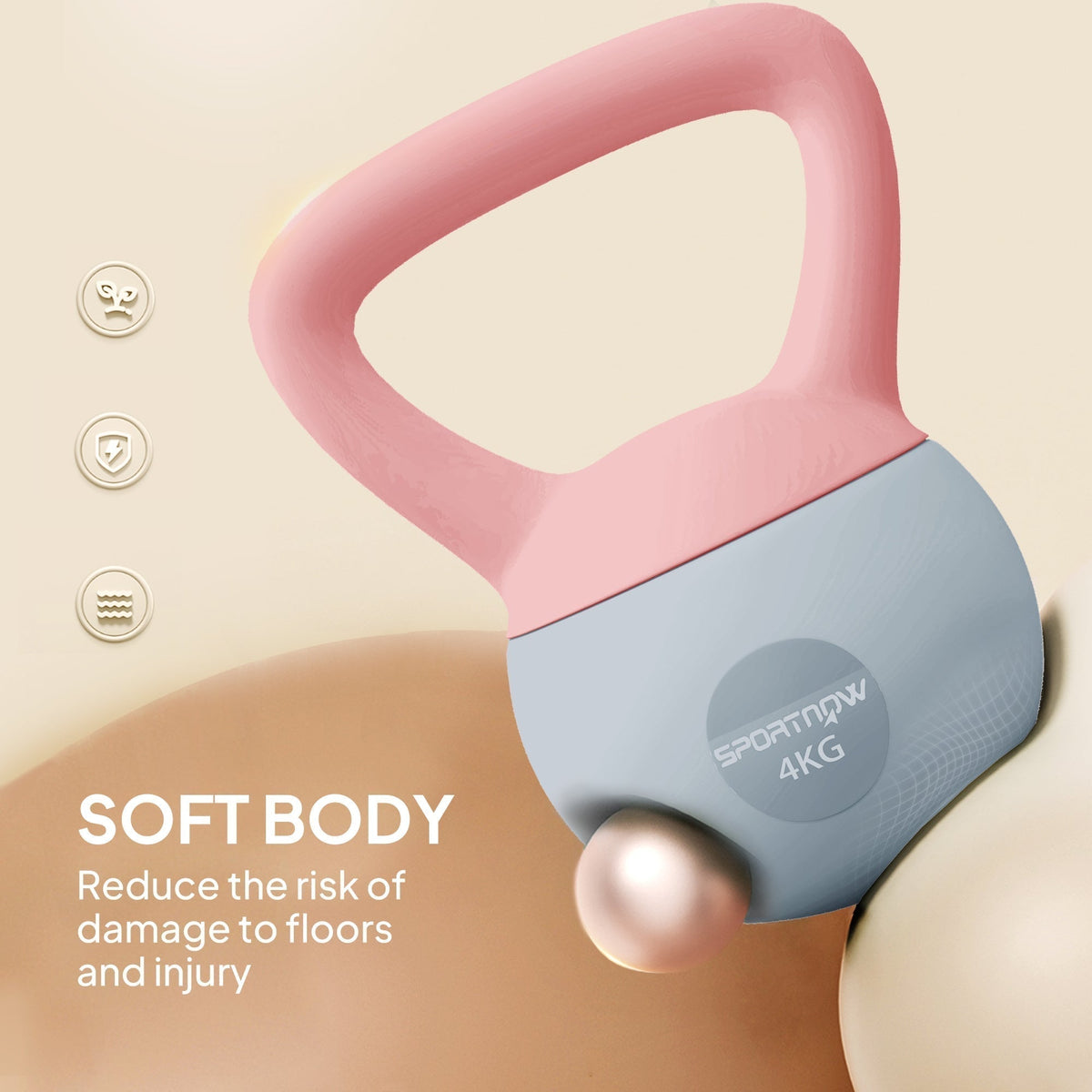 SPORTNOW 4KG Soft Kettlebell, Kettlebell with Non-Slip Handle for Home Gym, Weight Lifting, Strength Training, Pink/Grey