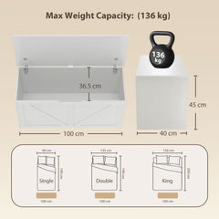 HOMCOM 127L Home Storage Box, with Safety Hinges - White Wood-Effect
