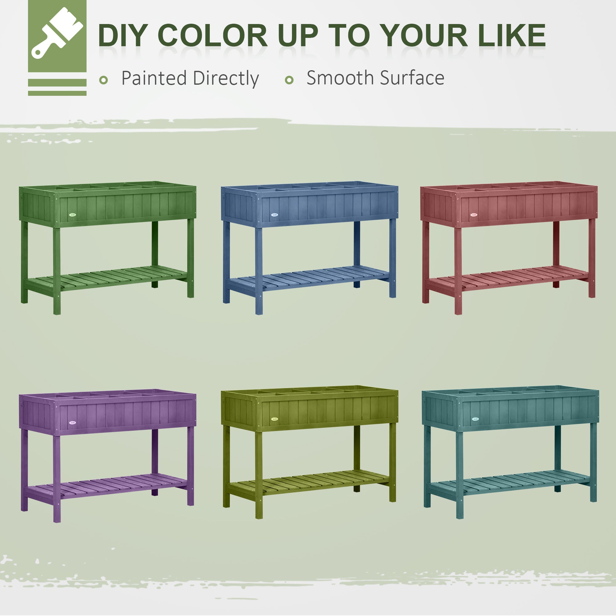 Outsunny Fir Wood Raised Rectangular 8 Compartment Plant Stand Dark Grey