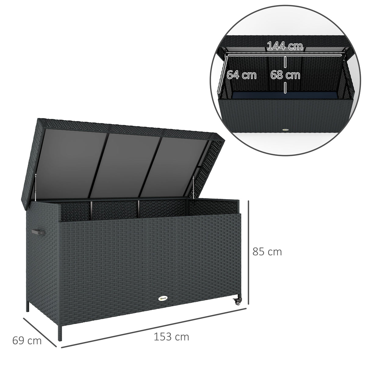 Outsunny 627 L Rattan Storage Box in Black
