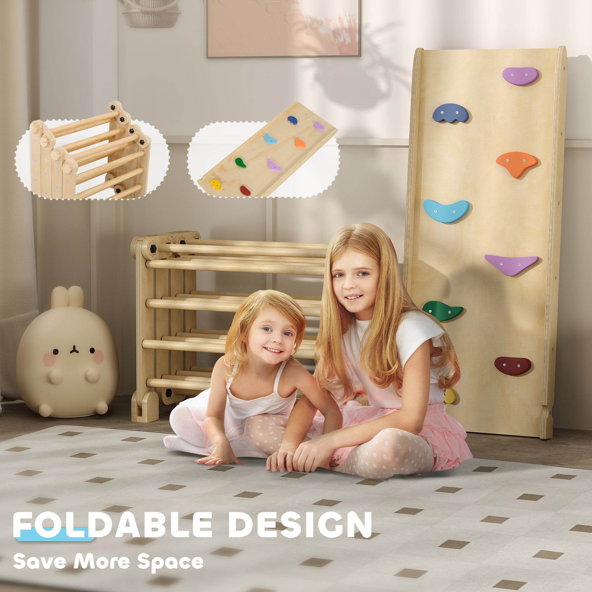 AIYAPLAY 3 in 1 Kids Climbing Set Indoor with Sliding Ramp, Foldable design, Gift for 2-6 Years Old