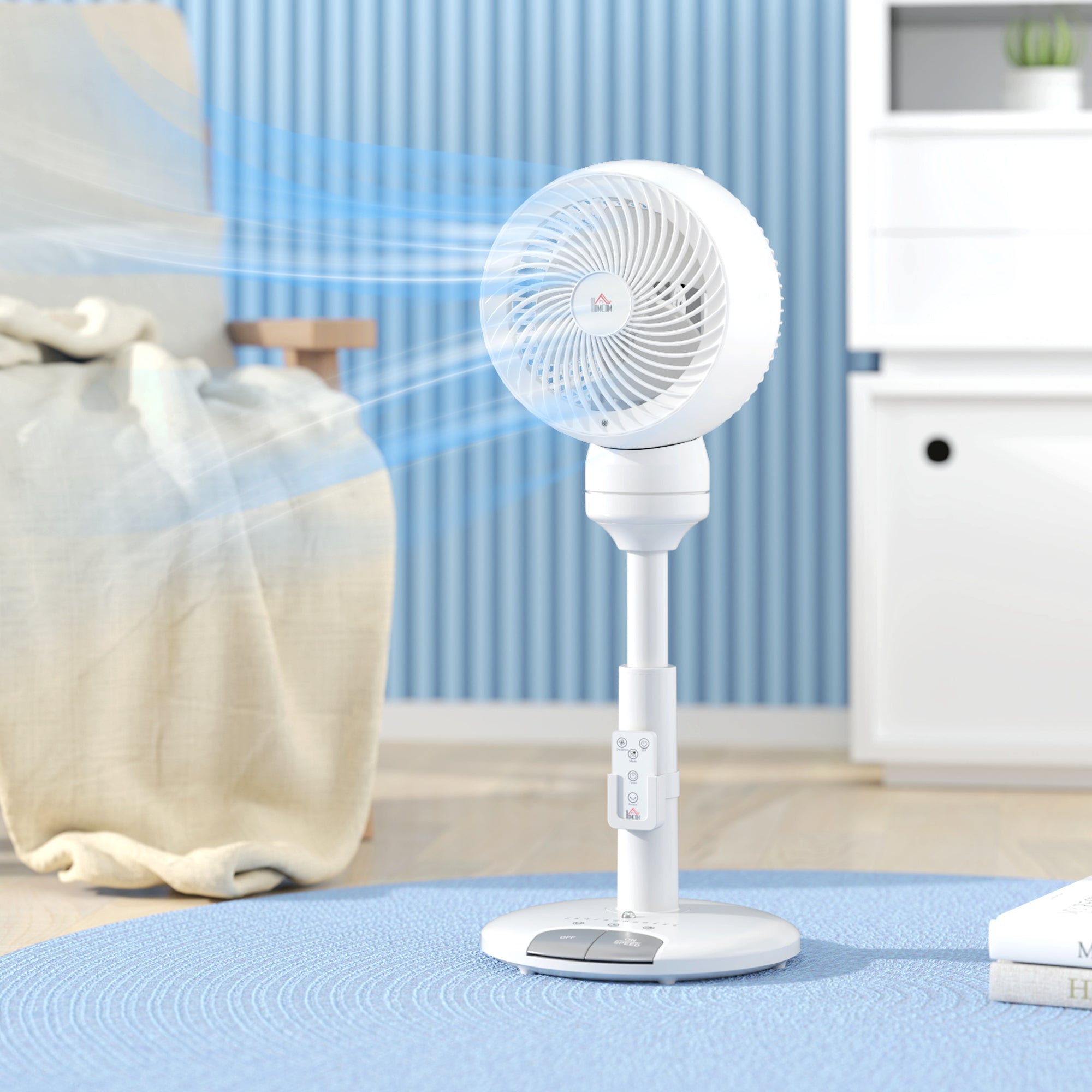 HOMCOM 9'' Air Circulator Fan 3 Speed 3 Mode, 70Â° Oscillation 90Â° Vertical Tilt, Remote Controller, for Living Room, Bedroom, Office, White