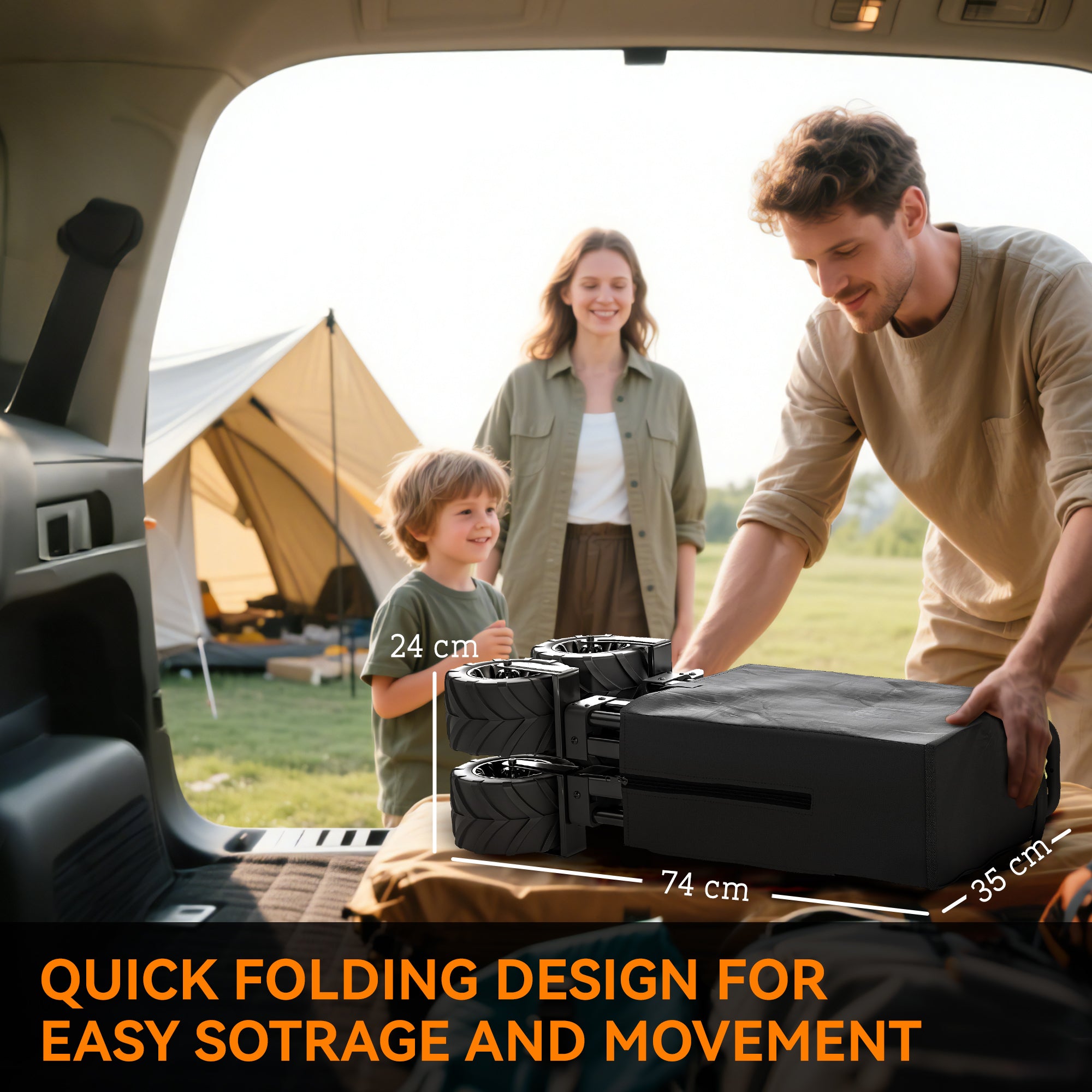 Outsunny Outdoor Folding Garden Trolley on Wheels, Capming Cargo Wagon Cart Trailer w/ Handle, Wheels for Beach Garden, Black