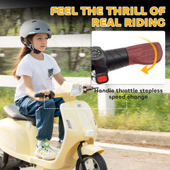 AIYAPLAY 24V Kids Electric Motorbike, Ride on Motorcycle with Manual Throttle, Brakes and LED Lights for Ages 8-12 Years, Beige