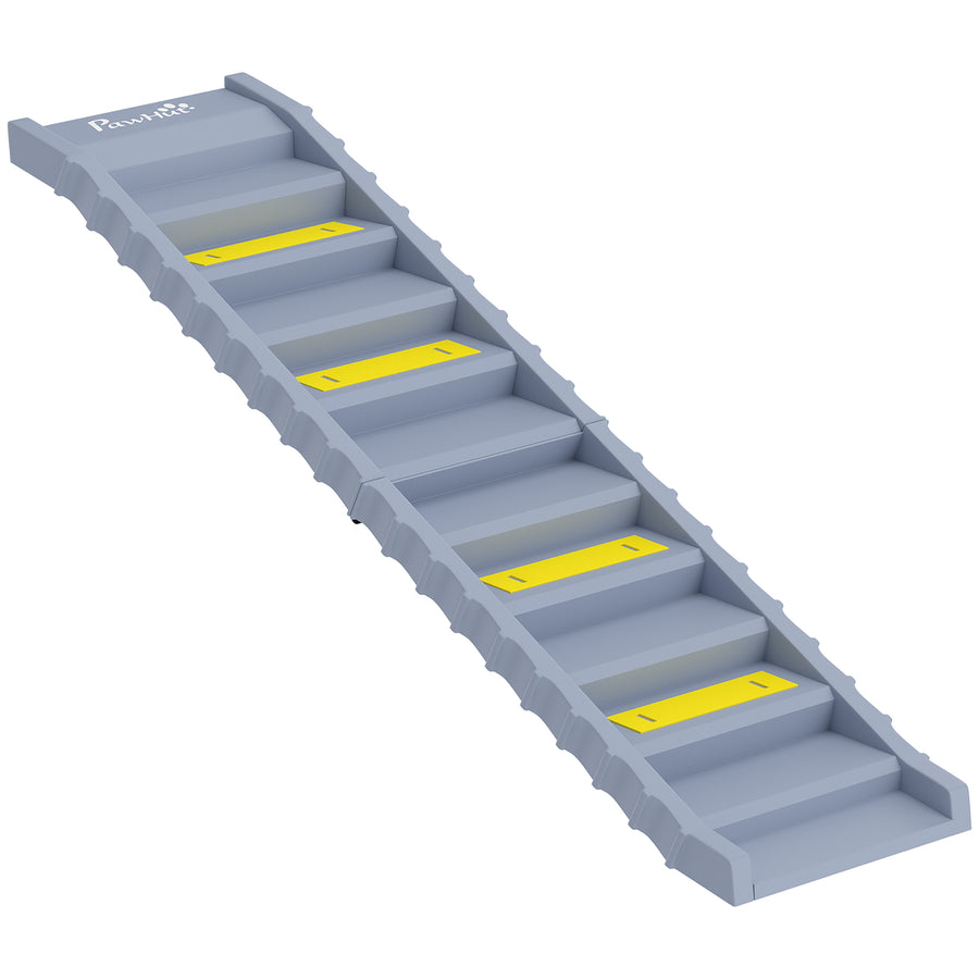 PawHut Dog Car Ramp with Anti-Slip Steps, 10-Steps Pet Stairs for Pets to Access Cars and High Beds, Grey