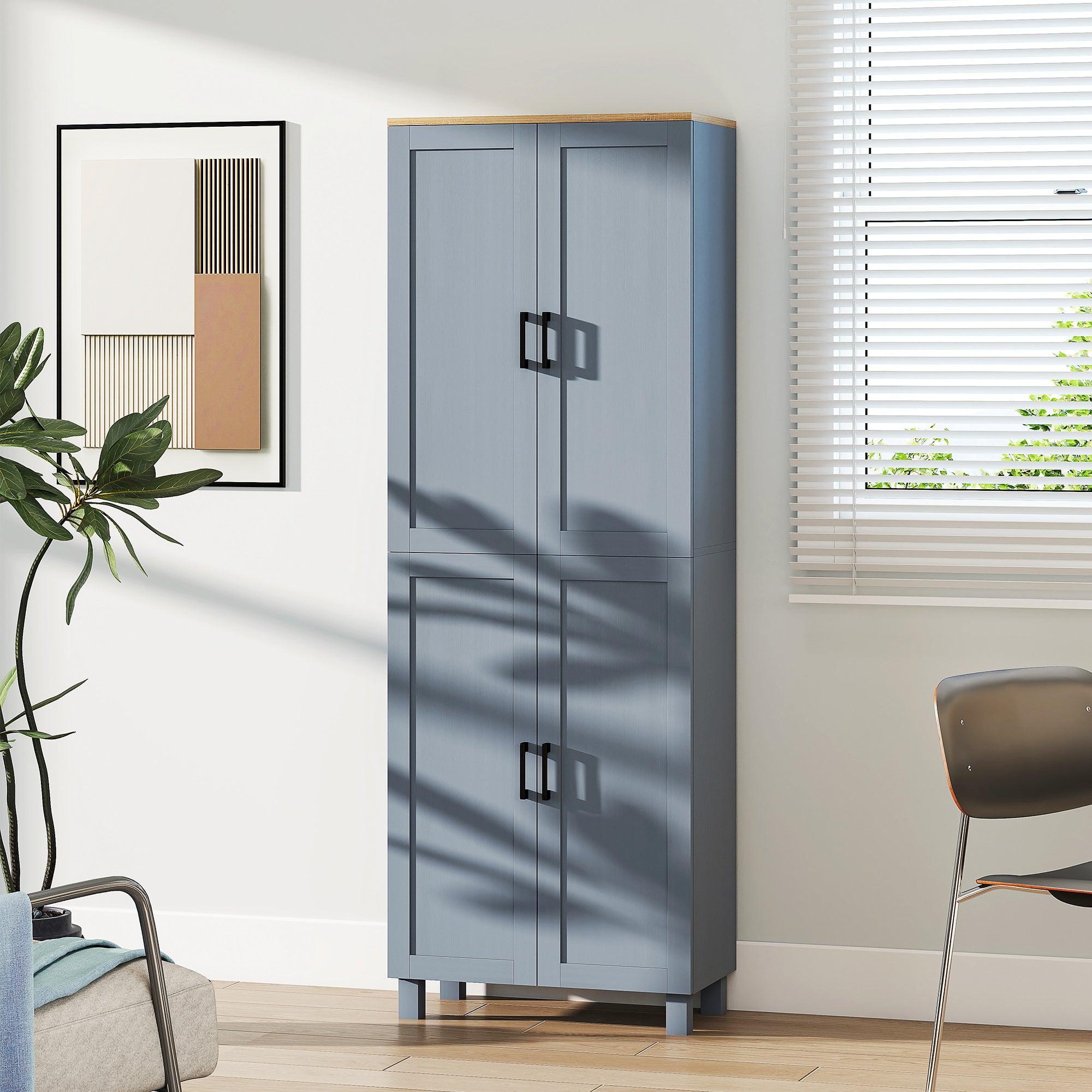 HOMCOM Freestanding Kitchen Cupboard, 4-Door Storage Cabinet with Adjustable Shelves, Modern Kitchen Pantry for Dining Room, 170cm, Grey Wood Effect