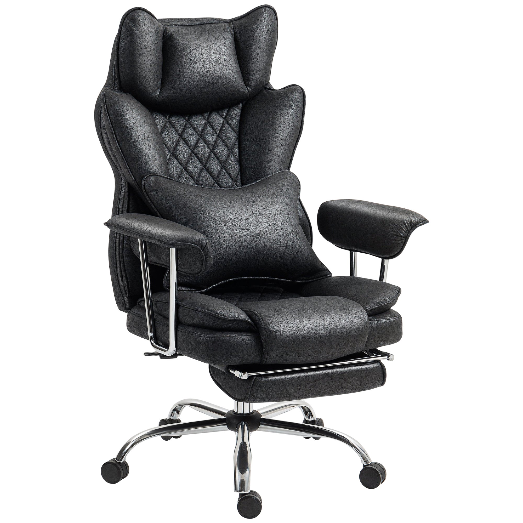 HOMCOM Leathaire Reclining Office Chair with Lumbar Support Pillow - Black