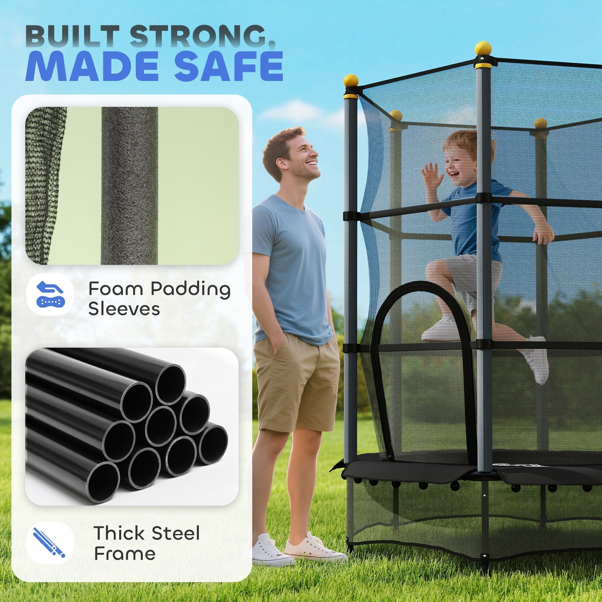 HOMCOM 4.6FT/55" Kids Trampoline with Safety Enclosure, Outdoor Indoor Use, for Ages 3-10 Years, Black