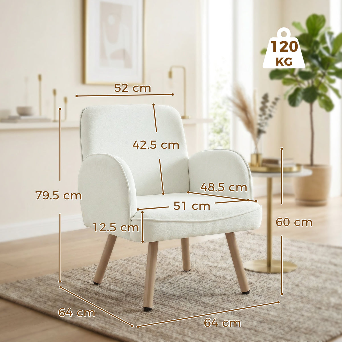 HOMCOM Lounge Chair Velvet Upholstered Armchair with Spring Cushion for Living Room Bedroom Cream White