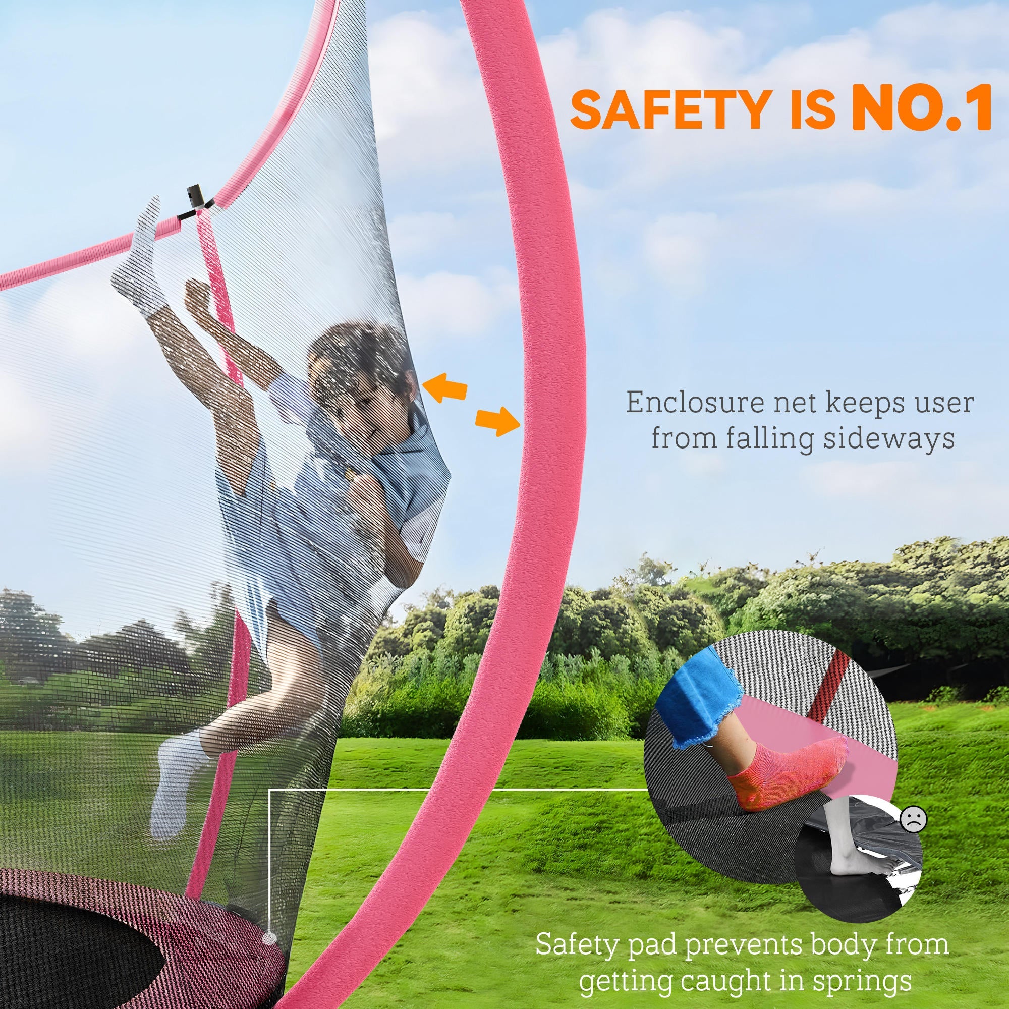 SPORTNOW 10ft Outdoor Trampoline with Enclosure Net, Spring Cover, Pink