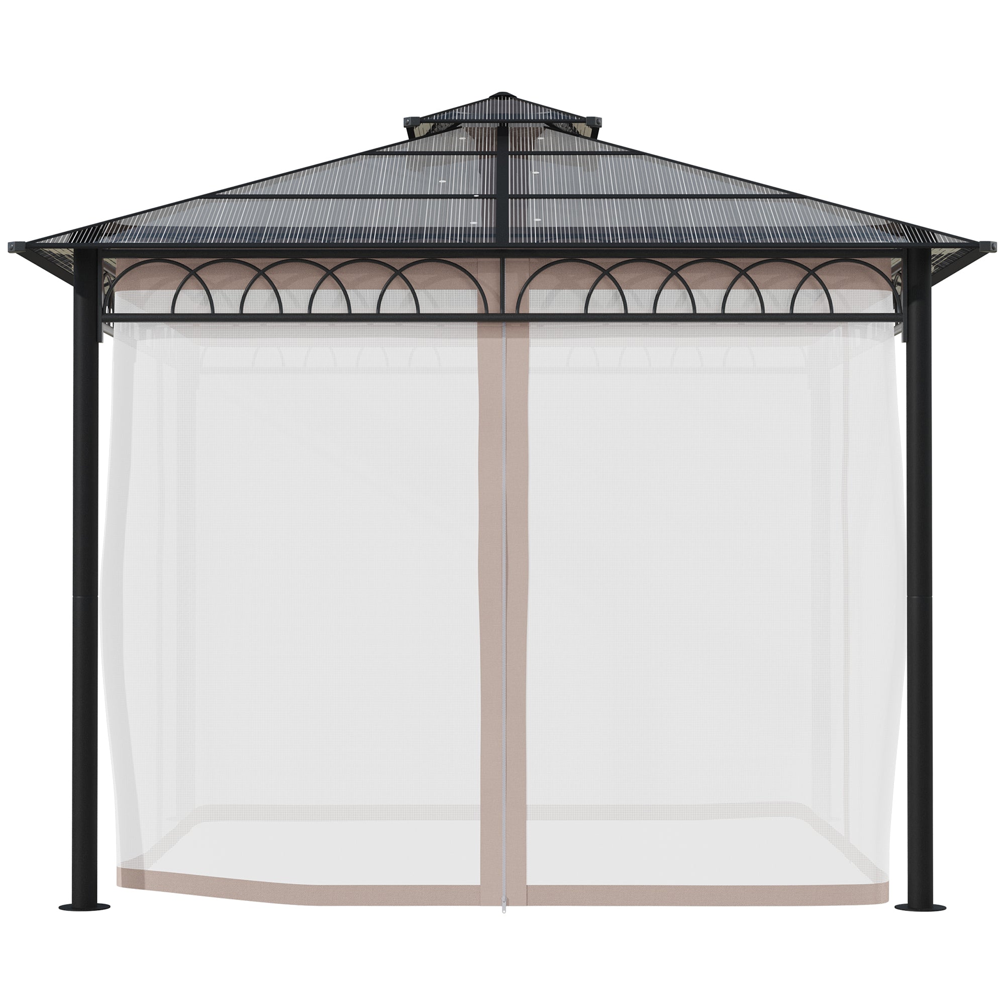 Outsunny 3 x 3 (m) Outdoor Polycarbonate Gazebo, Double√Ç Roof Hard Top Gazebo with√Ç Galvanised Steel Frame, Nettings√Ç &√Ç Curtains for Garden, Lawn, Patio and Deck, Khaki