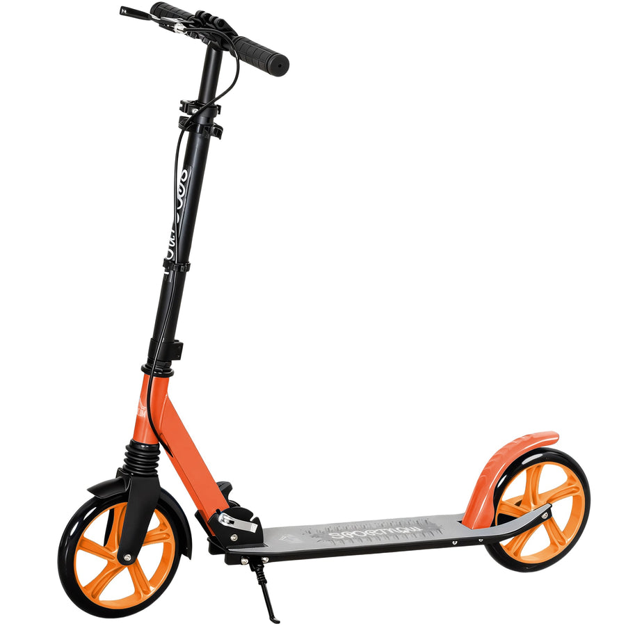 HOMCOM One-click Folding Kick Scooter for 14+ w/ Adjustable Handlebar, Push Scooter with Kickstand, Dual Brake System, Red