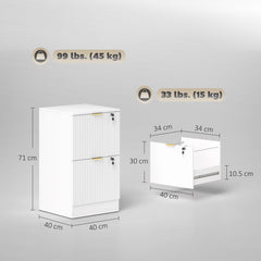 HOMCOM Filing Cabinet, Fluted Vertical File Cabinet with 2 Lockable Drawers and Hanging Rails, White