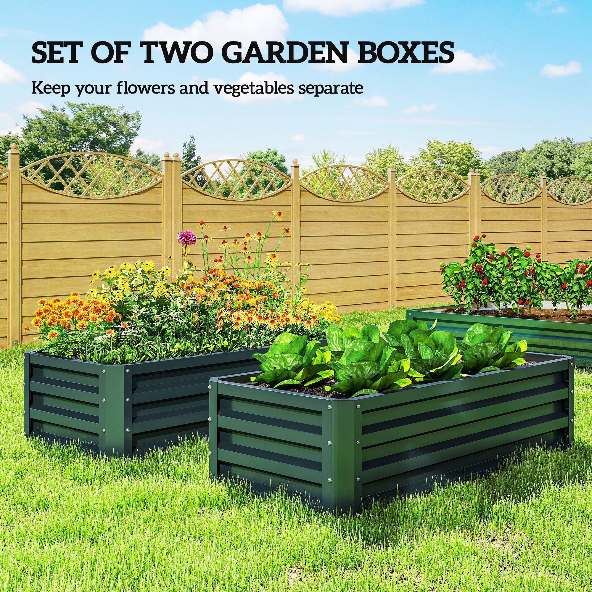 Outsunny Set of Two 110 x 65cm Steel Planter Boxes - Green