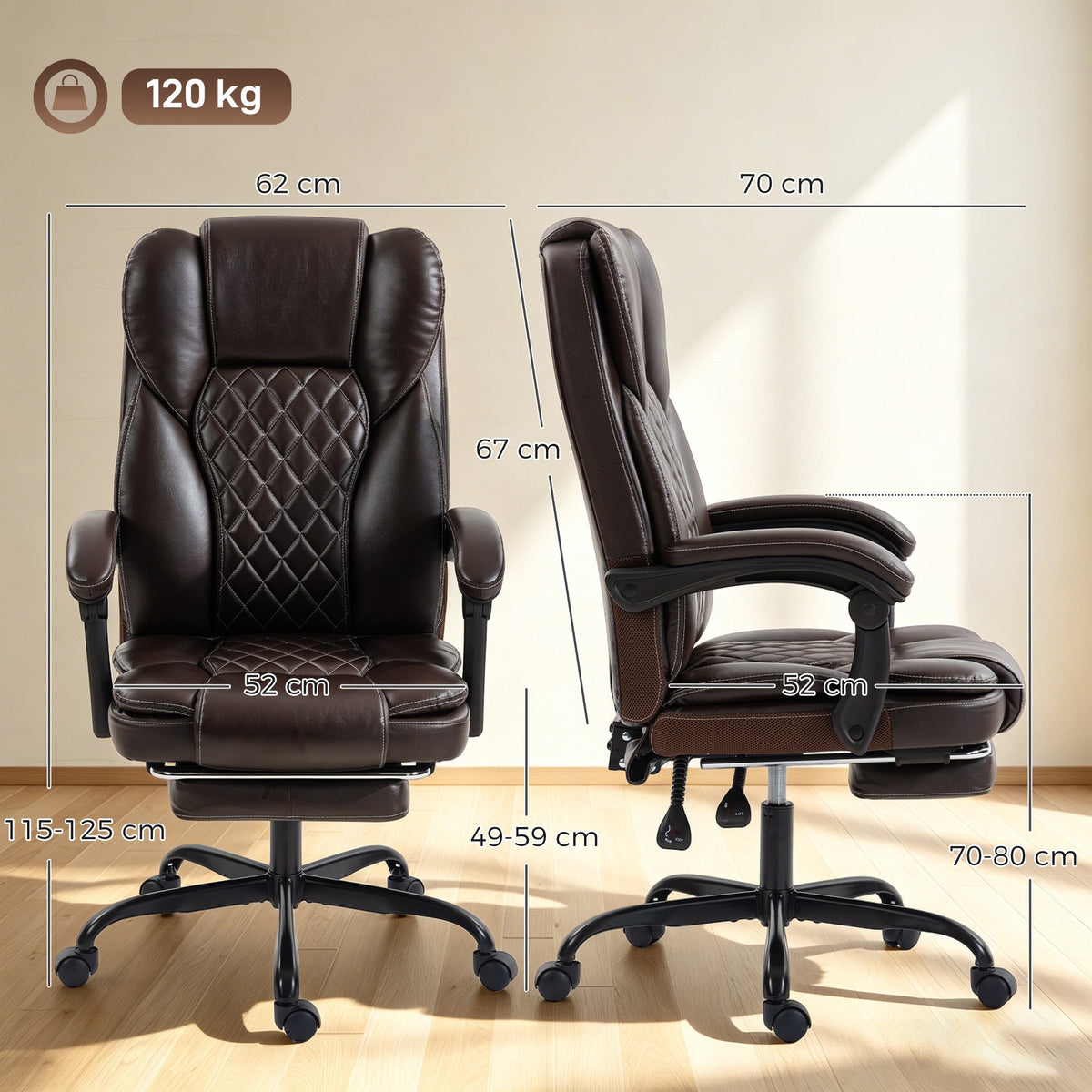 HOMCOM Executive Home Office Chair Reclining Function Footrest Computer Desk Chair High Back, Brown