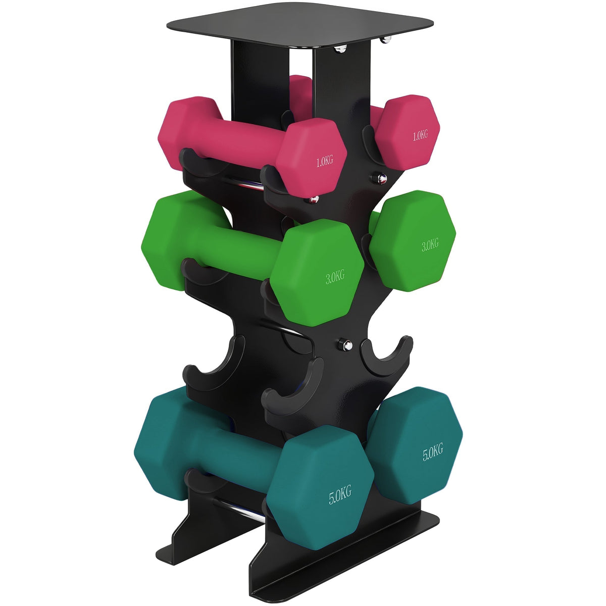 SPORTNOW Hex Dumbbells Set with Dumbbell Rack, Non Slip Hand Weights for Home Gym Strength Training, 2 x 1kg, 2 x 3kg, 2 x 5kg