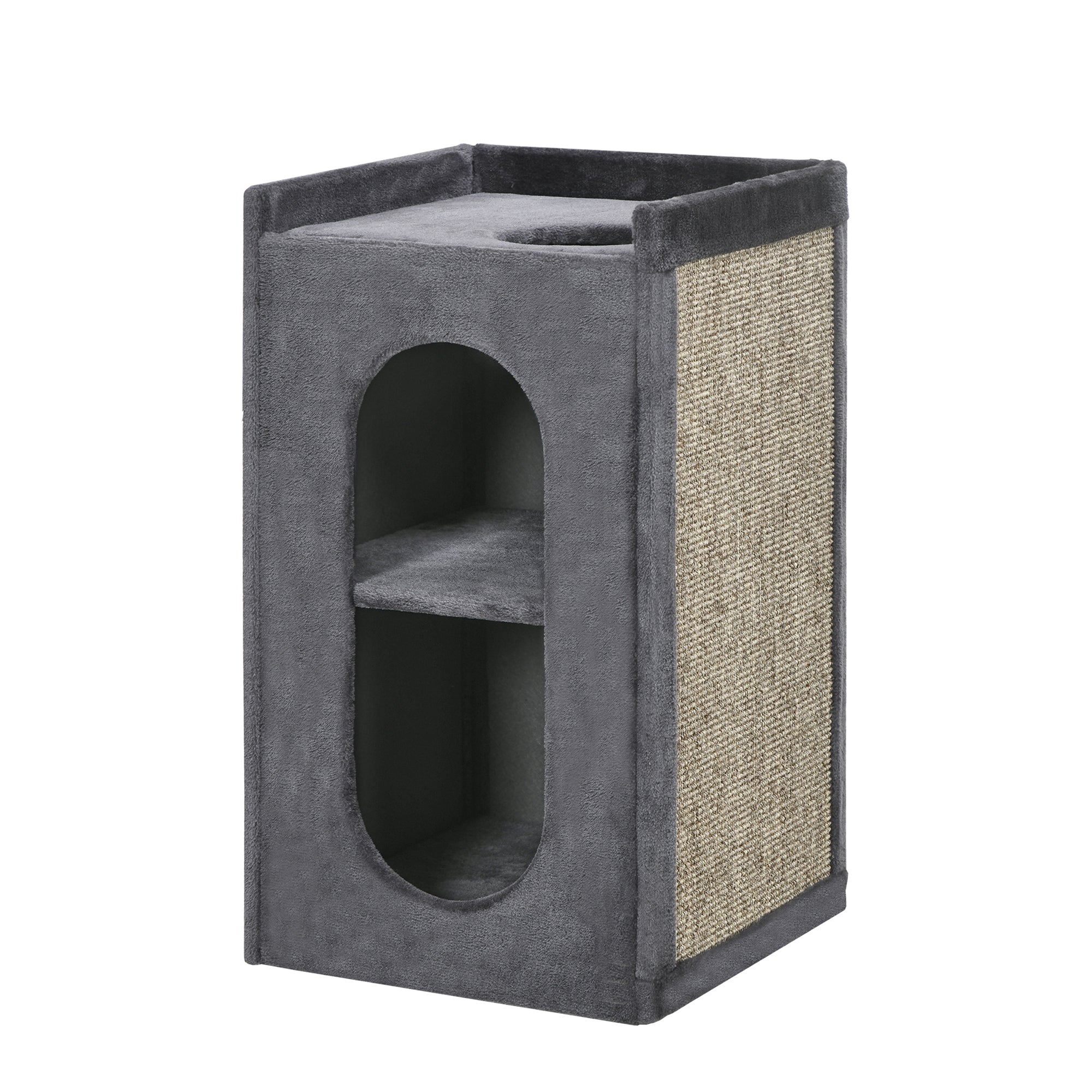 PawHut 81cm Cat Scratching Barrel, with Two Cat Houses for Indoor Cats, Grey
