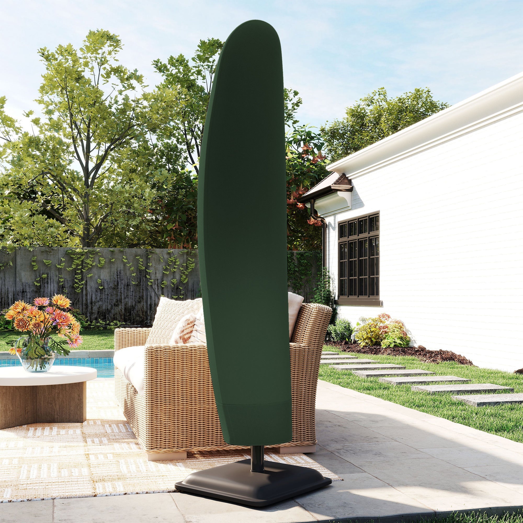 Outsunny Parasol Cover, 600D Oxford Cantilever Umbrella Cover Fit for 2-4m Parasol, Green