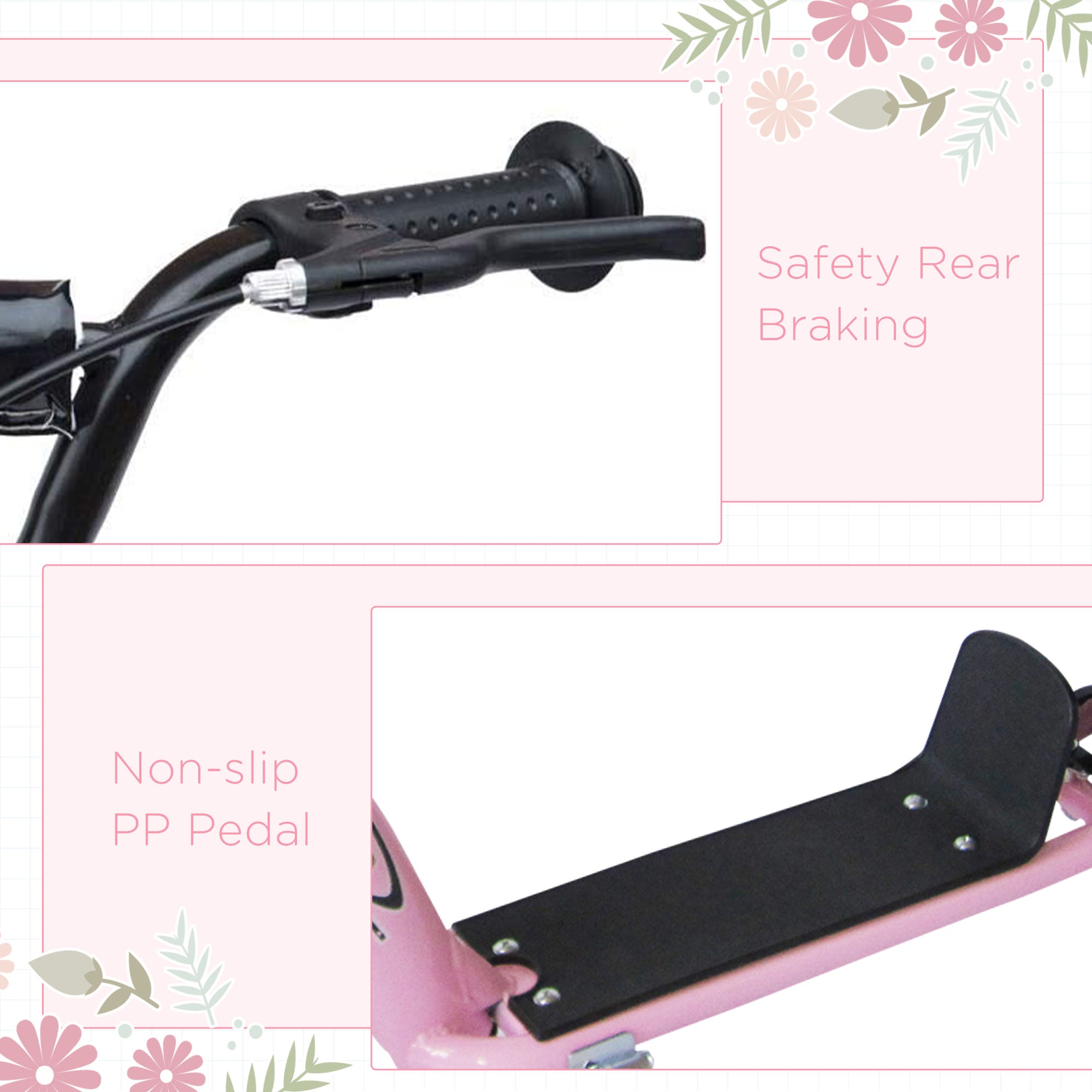 HOMCOM Kids Scooter Kick Scooter, with 12" EVA Tyres, Rear Brake, Big Wheels Scooter for 5-12 Years , Pink