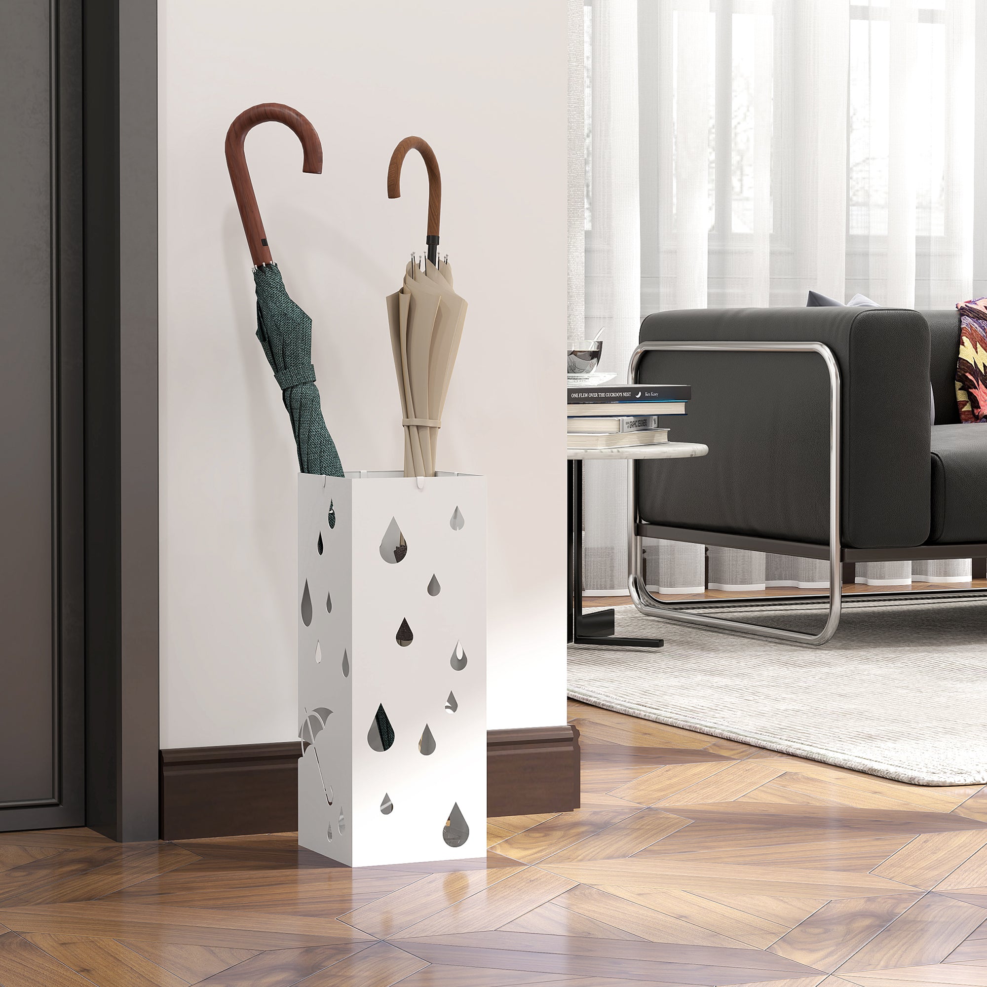 HOMCOM Six-Umbrella Steel Holder Stand - White