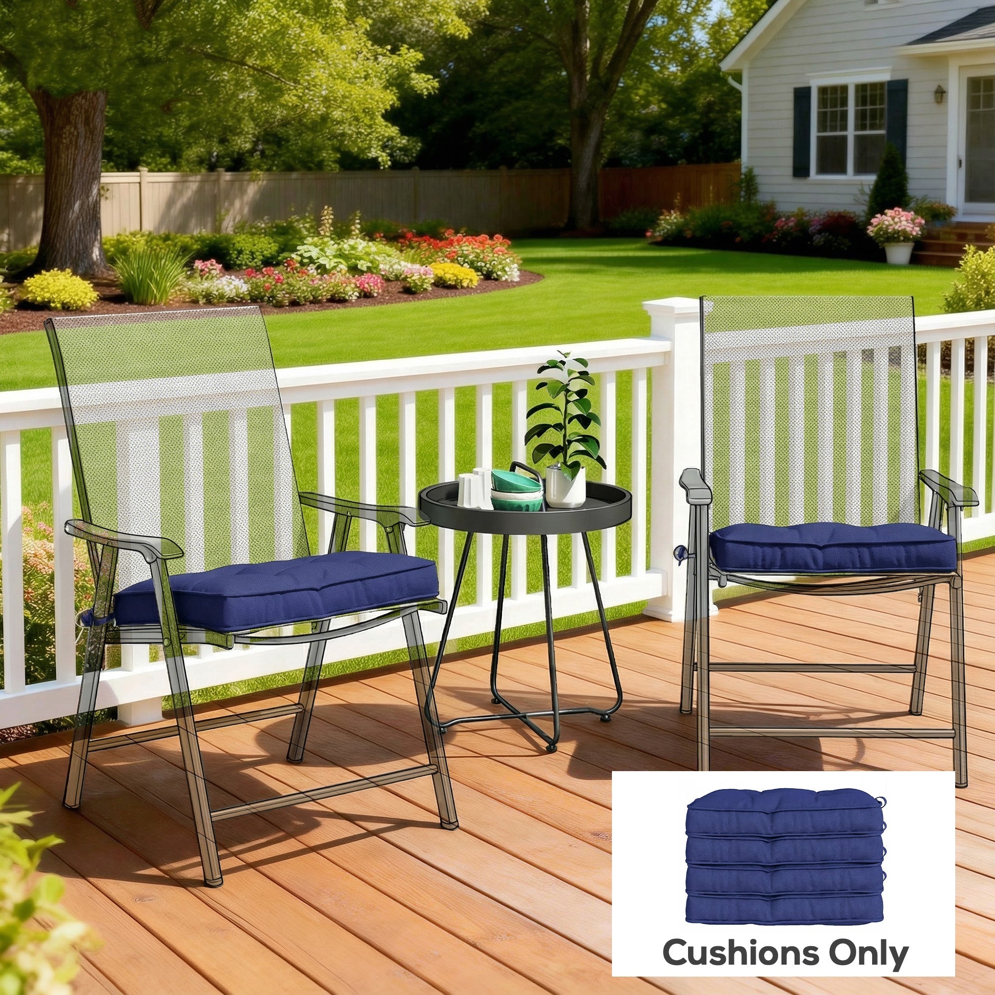 Outsunny Garden Seat Cushion with Ties, 42 x 42cm Replacement Dining Chair Seat Pad, Dark Blue