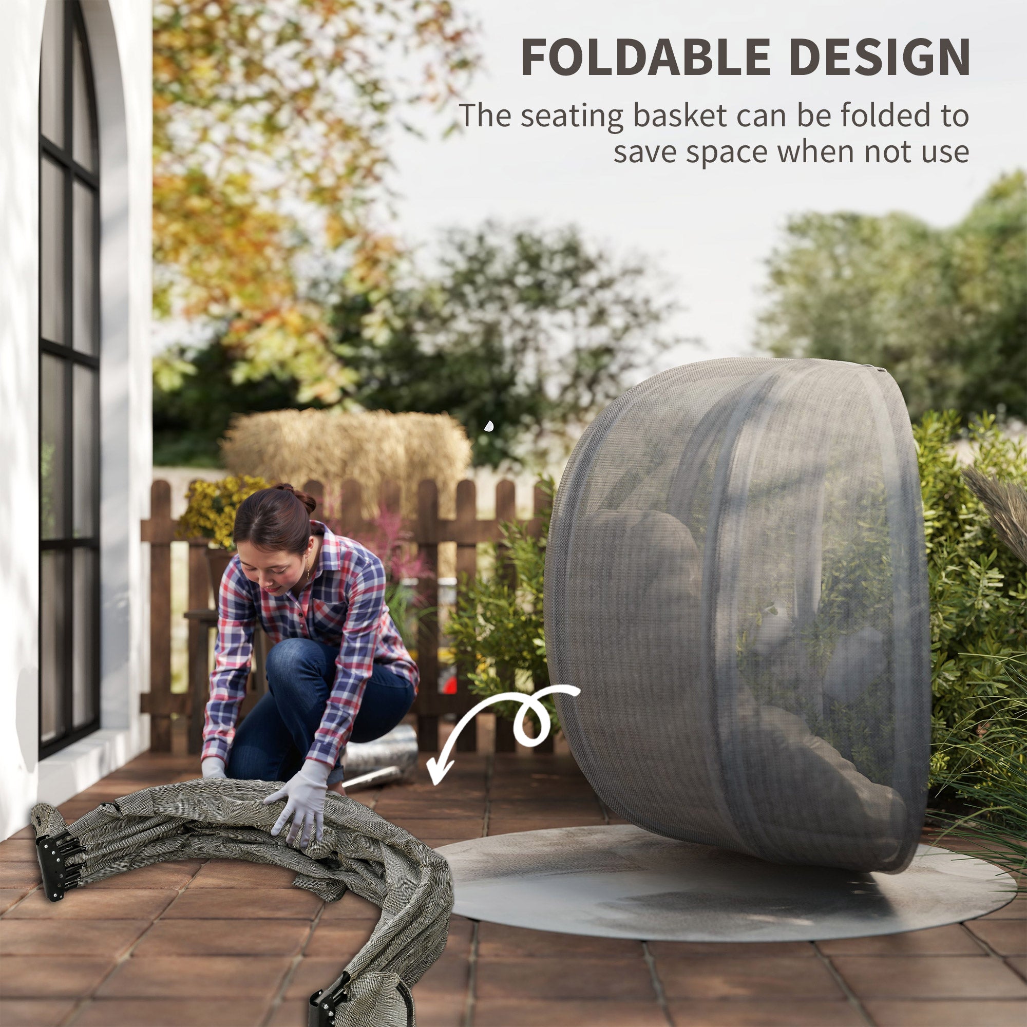 Outsunny Double Hanging Egg Chair 2 Seaters Texteline Swing Hammock Chair with Stand, Cushion and Folding Design, for Indoor and Outdoor, Brown