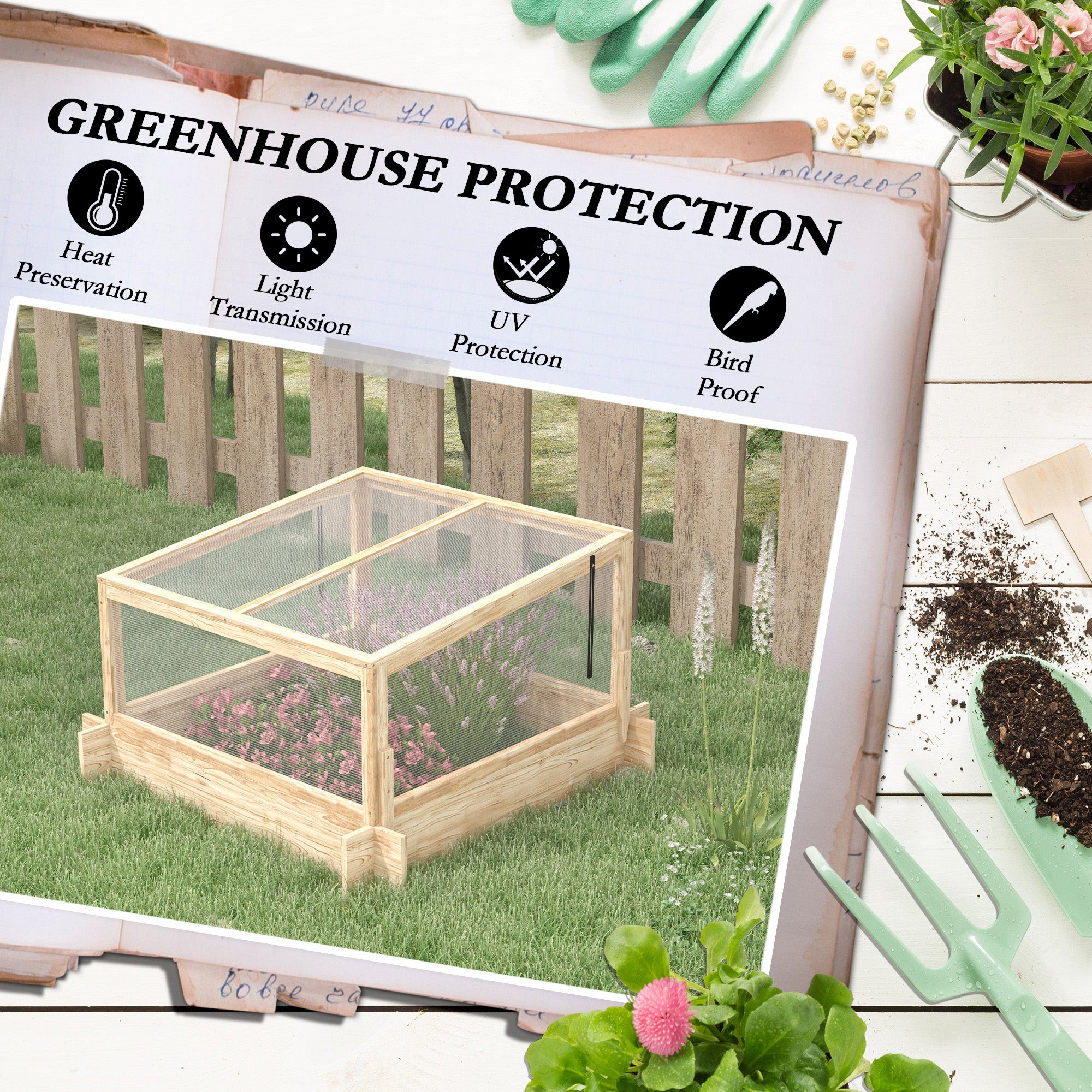 Outsunny 2-In-1 Wooden Greenhouse Planter Box - Natural