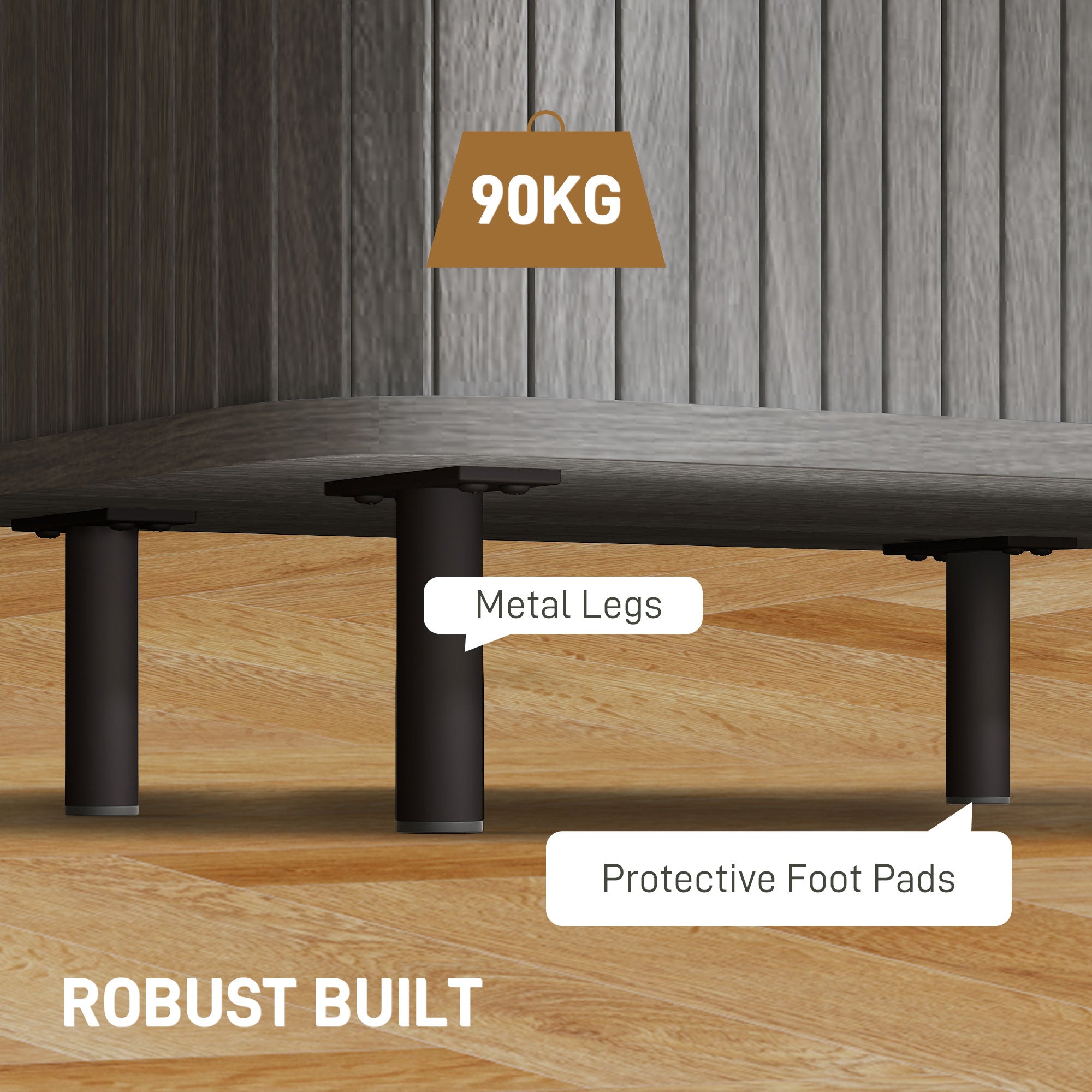 HOMCOM Bedside Table, Nordic Side Table with Roller Shutter Style Sliding Doors and Metal Legs for Bedroom, Living Room, Grey