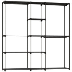 HOMCOM Portable Wardrobe, Open Clothes Wardrobe with 8 Shelves, 3 Hanging Rails, Black
