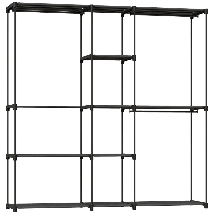 HOMCOM Portable Wardrobe, Open Clothes Wardrobe with 8 Shelves, 3 Hanging Rails, Black