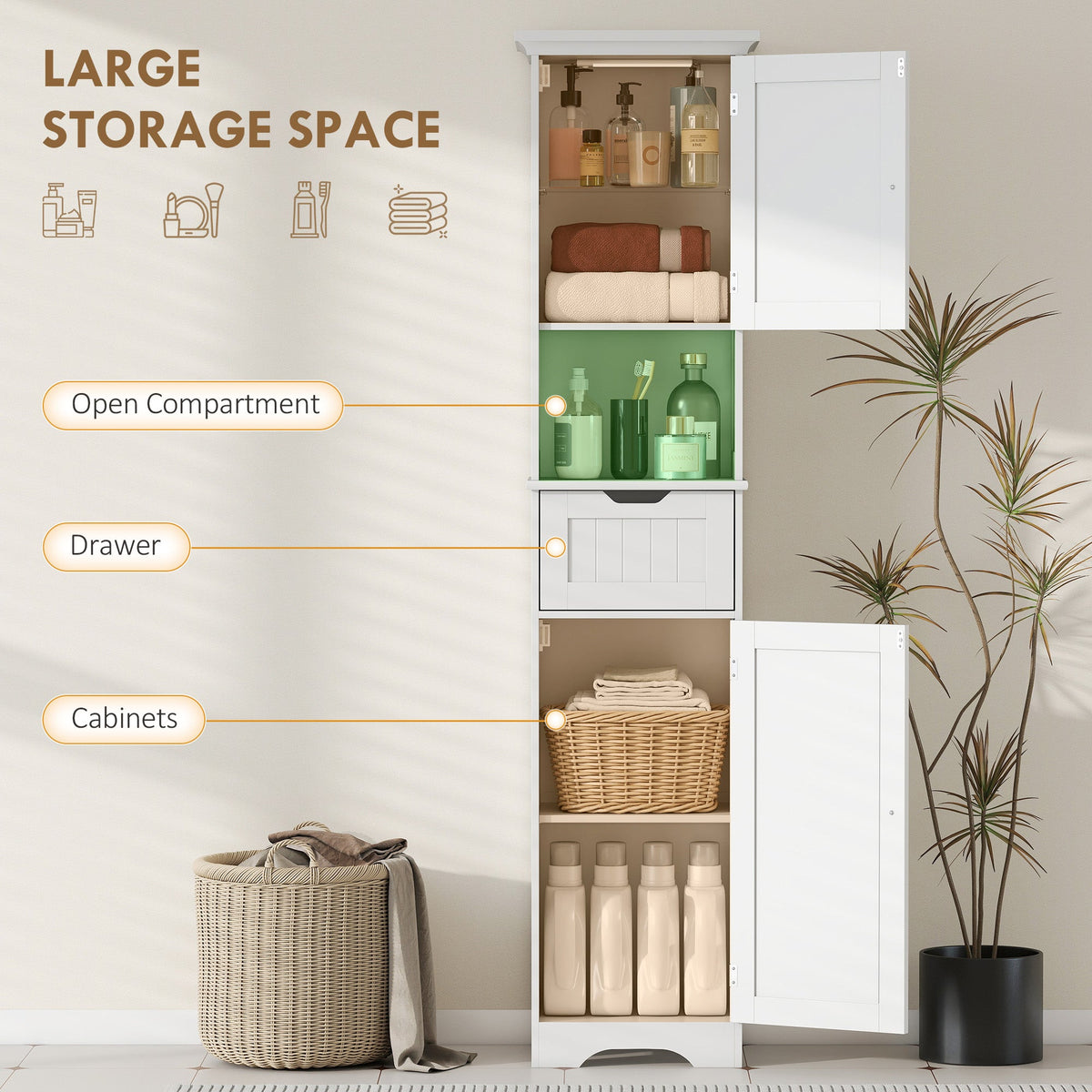 HOMCOM Slim Bathroom Storage Cabinet, with Sensor Lights - White